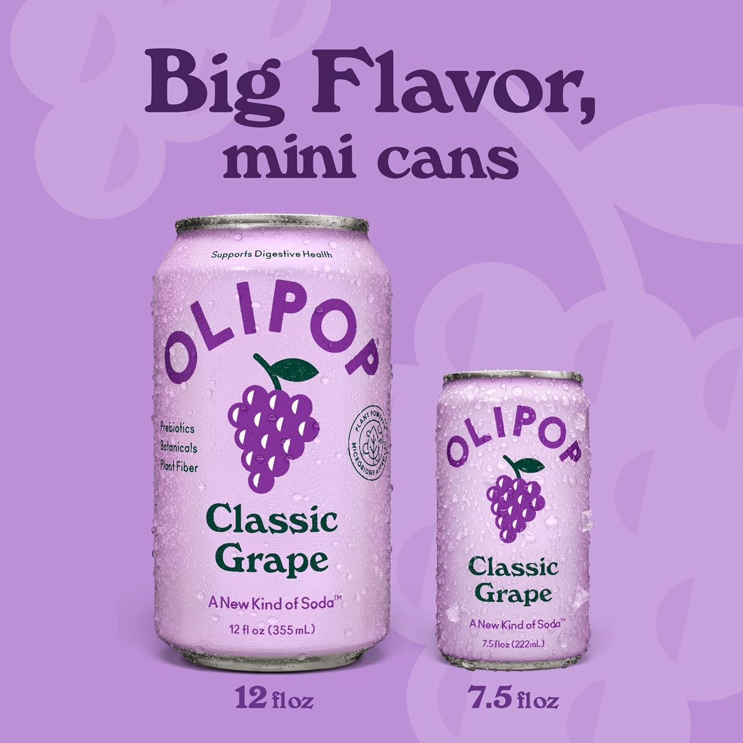 imageOLIPOP Minis Prebiotic Soda Pop Ginger Ale Pantry Pack Packed with Prebiotics Fiber and Botanicals Gluten Free Vegan GMO Free 75oz 6CansClassic Grape