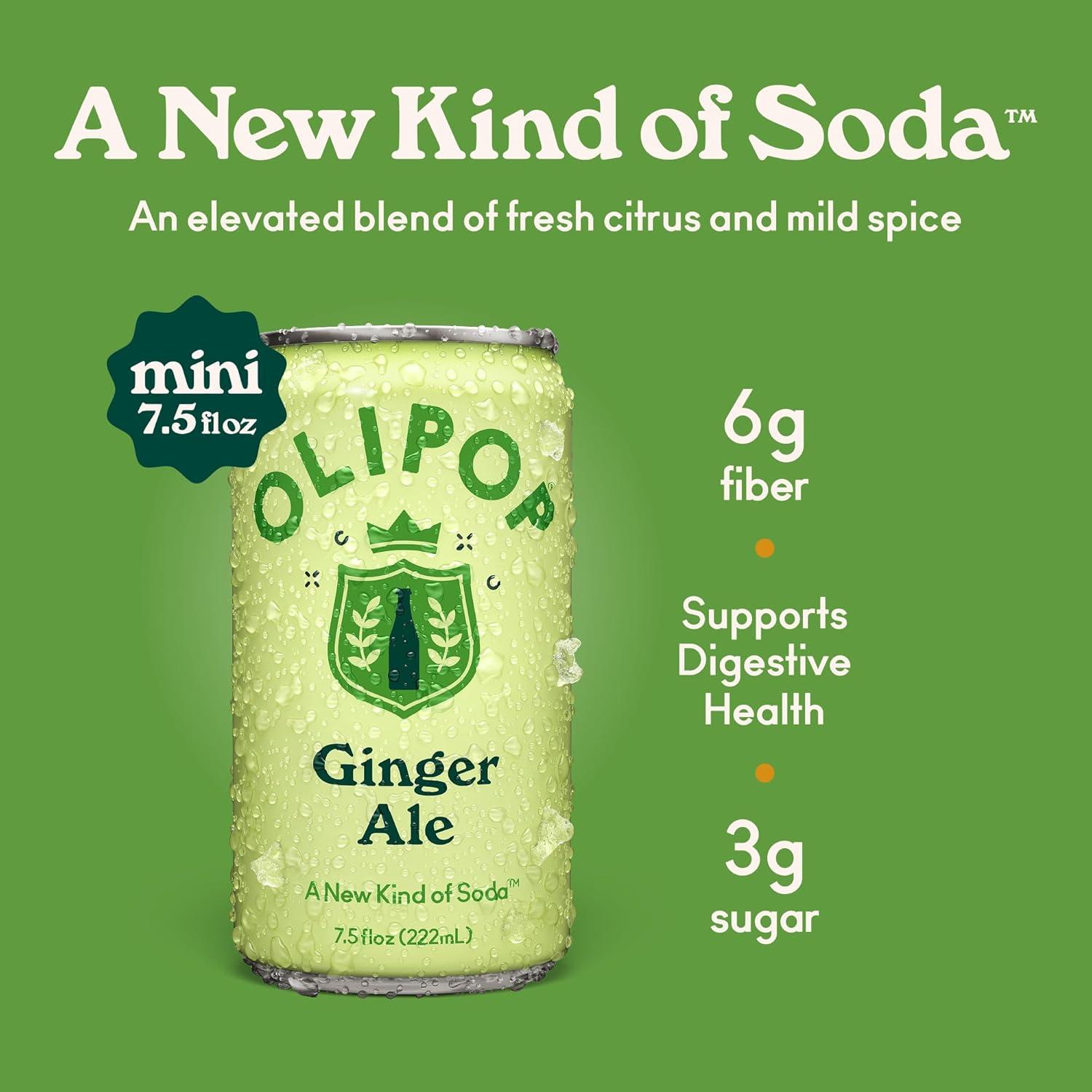 imageOLIPOP Minis Prebiotic Soda Pop Ginger Ale Pantry Pack Packed with Prebiotics Fiber and Botanicals Gluten Free Vegan GMO Free 75oz 6CansGinger Ale