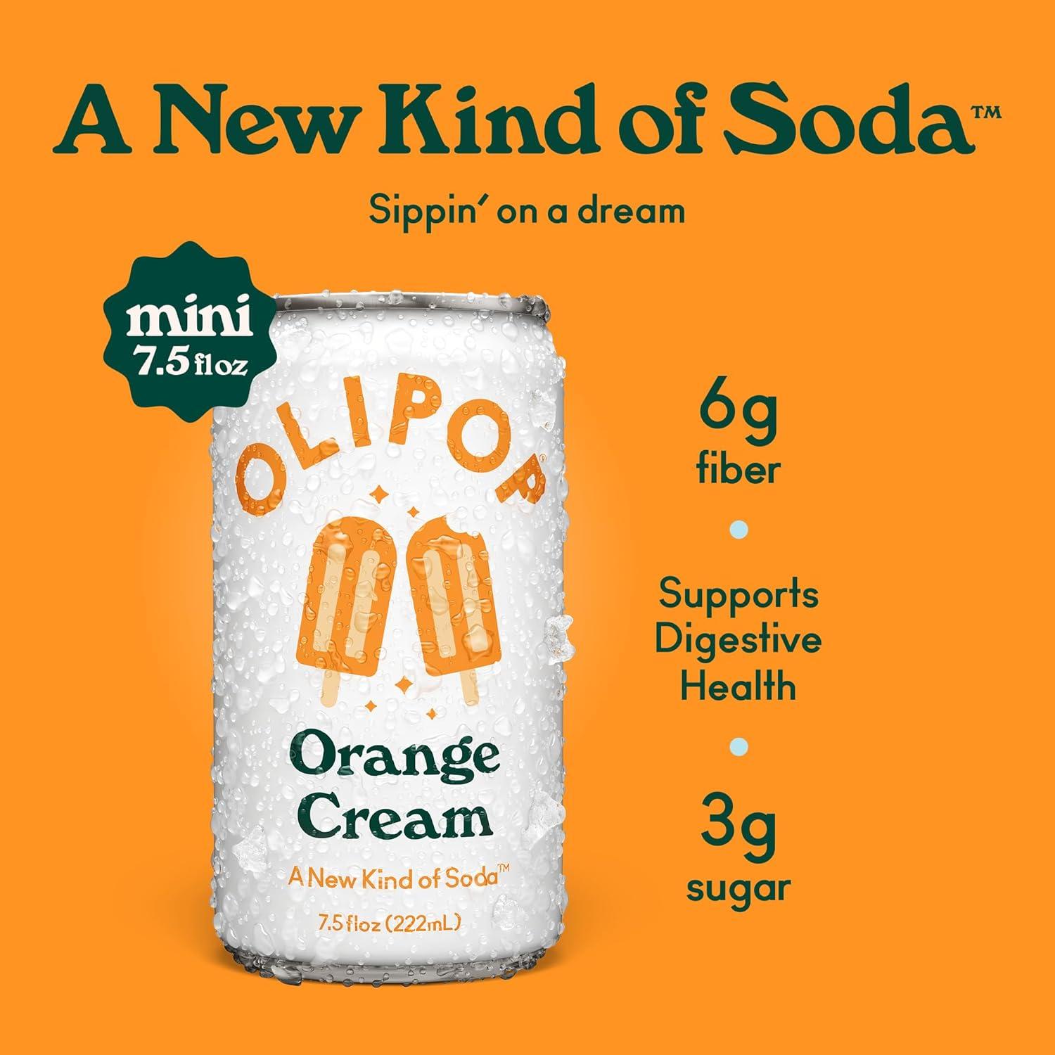 imageOLIPOP Minis Prebiotic Soda Pop Ginger Ale Pantry Pack Packed with Prebiotics Fiber and Botanicals Gluten Free Vegan GMO Free 75oz 6CansOrange Cream