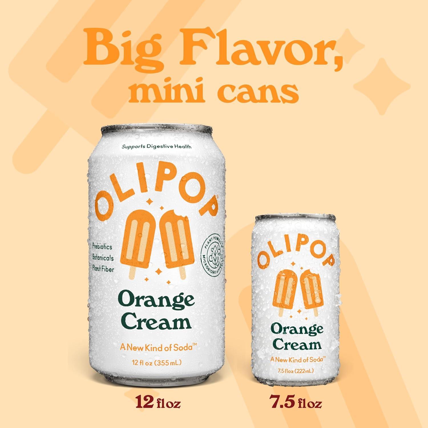imageOLIPOP Minis Prebiotic Soda Pop Ginger Ale Pantry Pack Packed with Prebiotics Fiber and Botanicals Gluten Free Vegan GMO Free 75oz 6CansOrange Cream