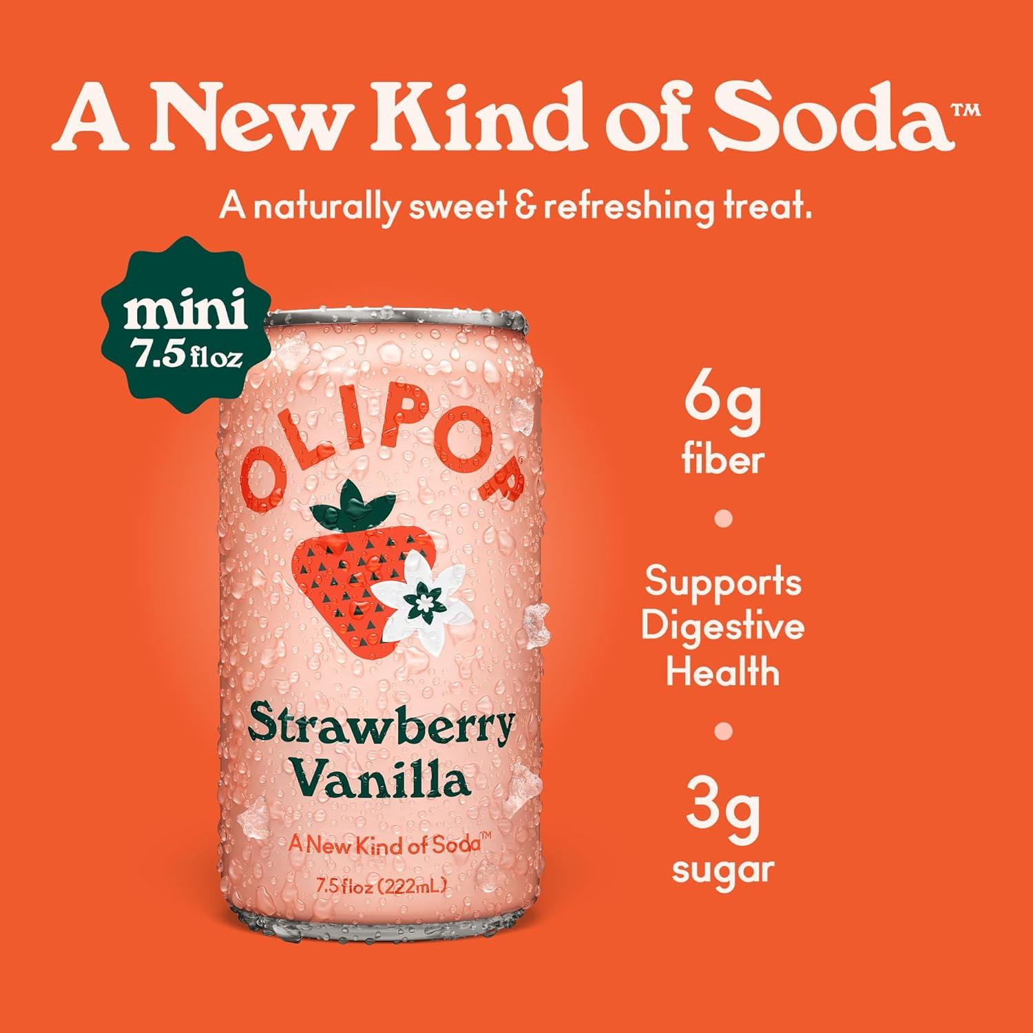 imageOLIPOP Minis Prebiotic Soda Pop Ginger Ale Pantry Pack Packed with Prebiotics Fiber and Botanicals Gluten Free Vegan GMO Free 75oz 6CansStrawberry Vanilla