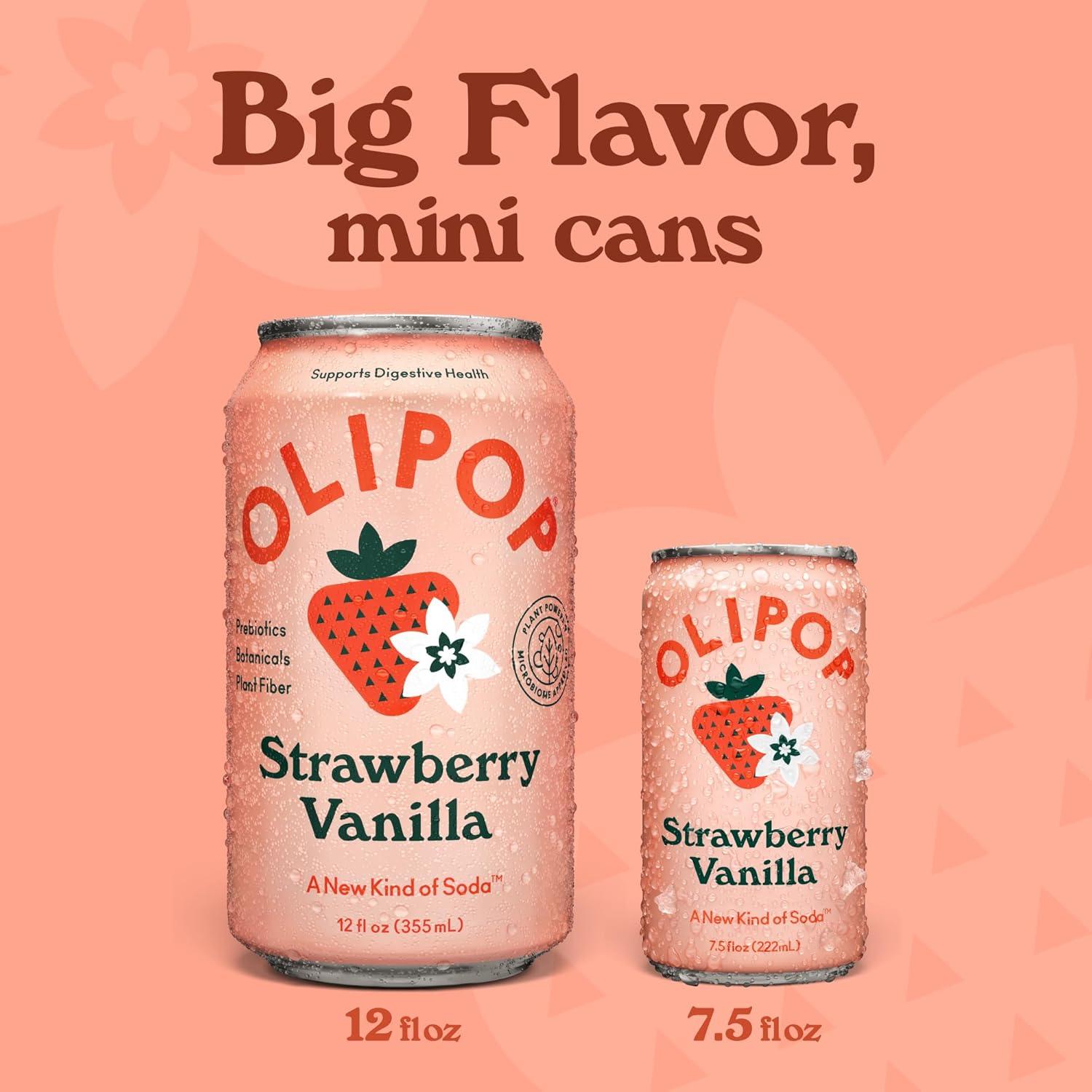 imageOLIPOP Minis Prebiotic Soda Pop Ginger Ale Pantry Pack Packed with Prebiotics Fiber and Botanicals Gluten Free Vegan GMO Free 75oz 6CansStrawberry Vanilla