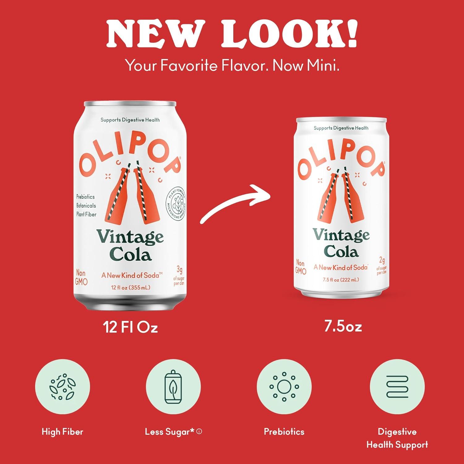 imageOLIPOP Minis Prebiotic Soda Pop Ginger Ale Pantry Pack Packed with Prebiotics Fiber and Botanicals Gluten Free Vegan GMO Free 75oz 6CansVintage Cola