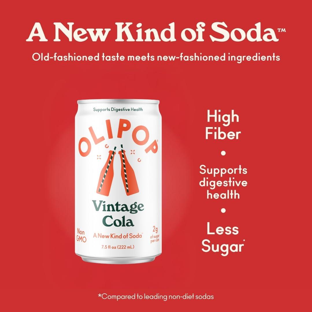imageOLIPOP Minis Prebiotic Soda Pop Ginger Ale Pantry Pack Packed with Prebiotics Fiber and Botanicals Gluten Free Vegan GMO Free 75oz 6CansVintage Cola