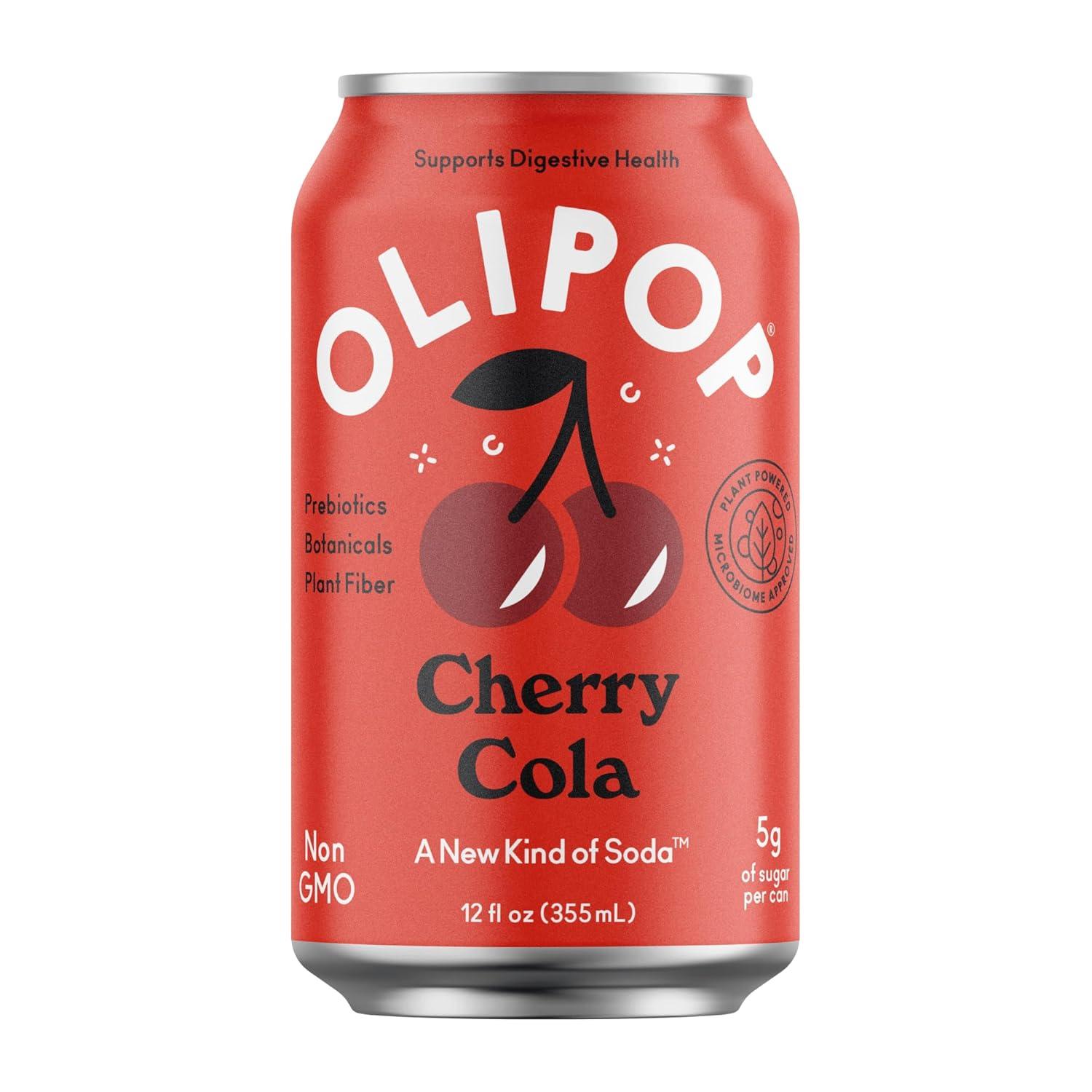 imageOLIPOP Prebiotic Soda Pop Cherry Cola Prebiotics Botanicals Plant Fiber 12 fl oz 4 Cans