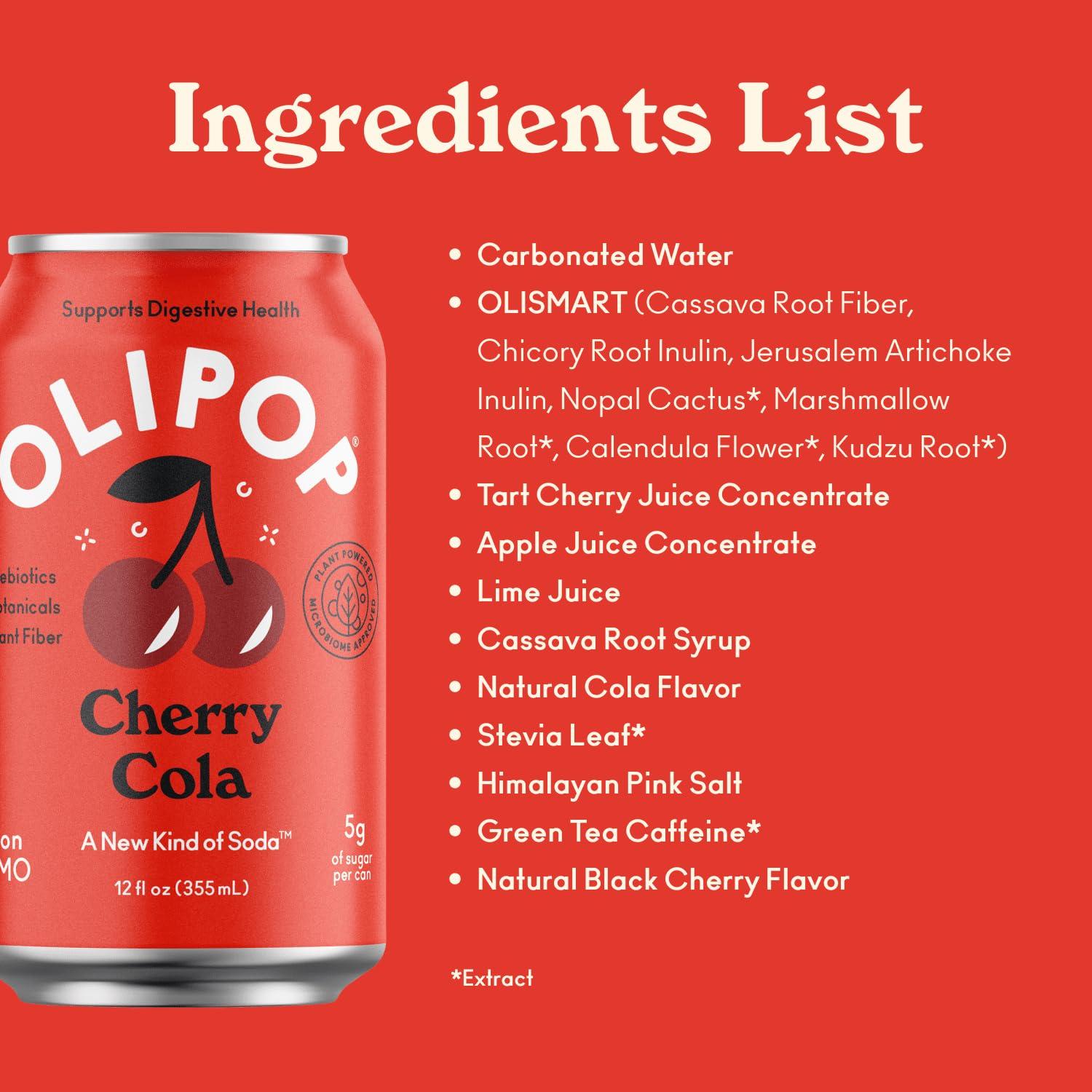 imageOLIPOP Prebiotic Soda Pop Cherry Cola Prebiotics Botanicals Plant Fiber 12 fl oz canCherry Cola