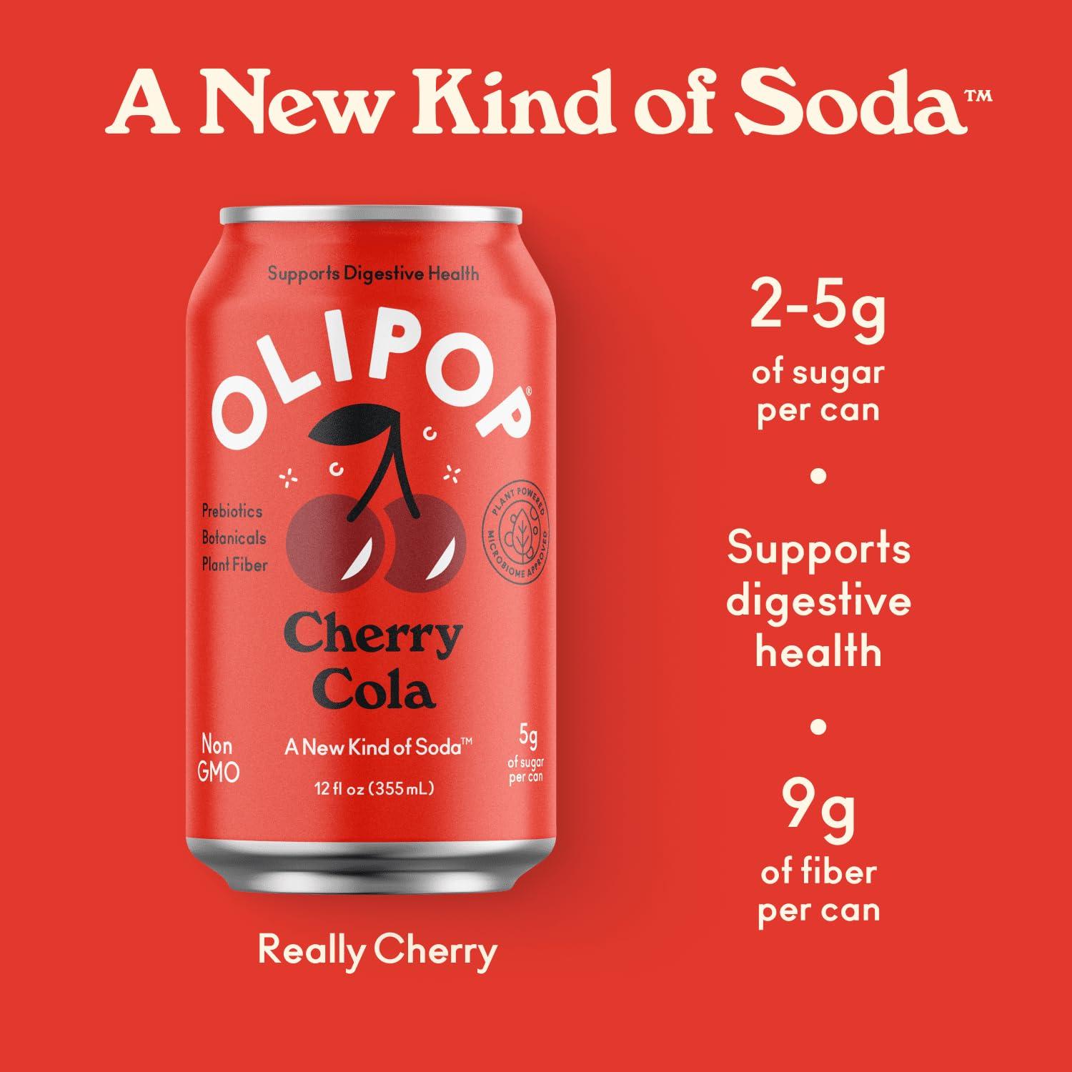 imageOLIPOP Prebiotic Soda Pop Cherry Cola Prebiotics Botanicals Plant Fiber 12 fl oz canCherry Cola