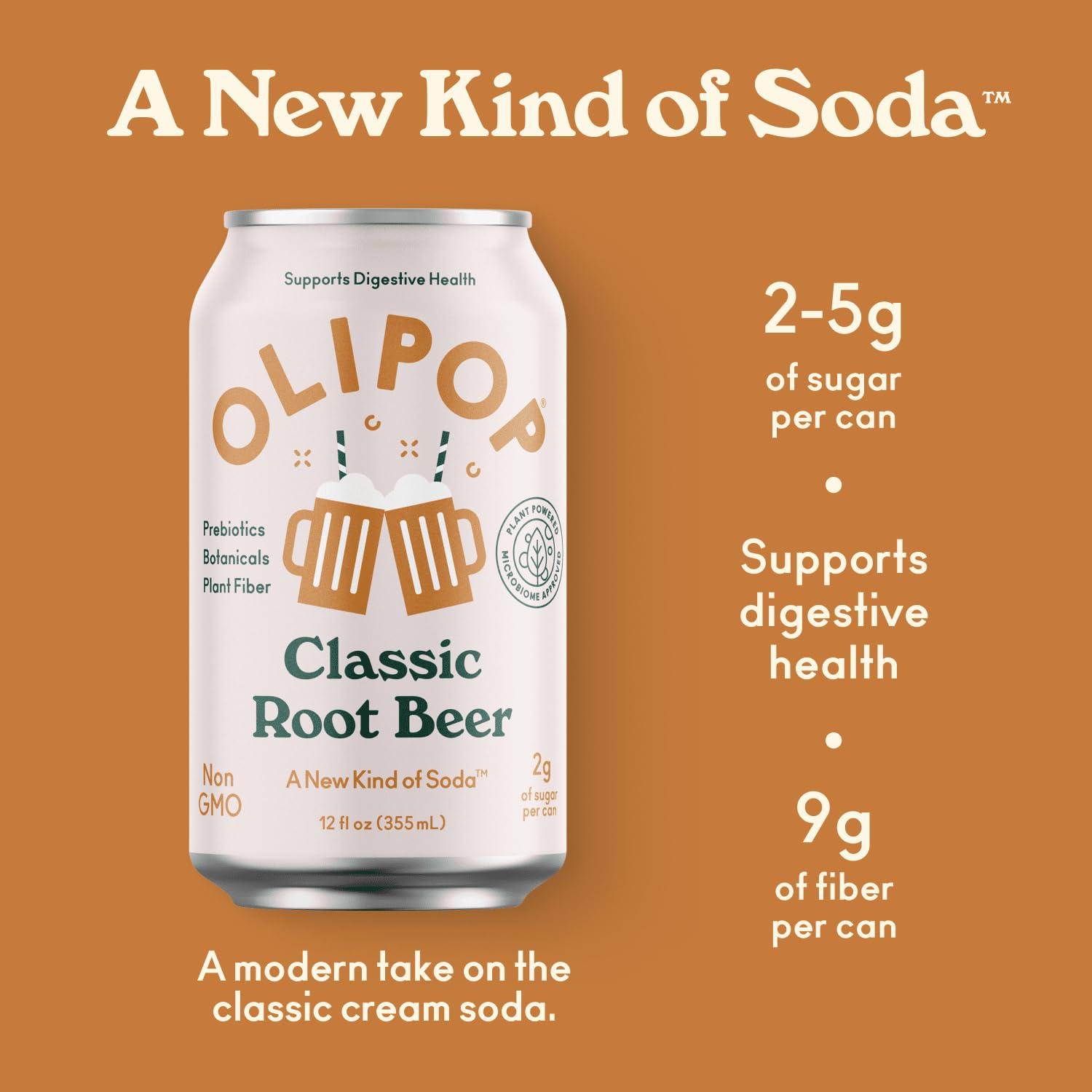 imageOLIPOP Prebiotic Soda Pop Cherry Cola Prebiotics Botanicals Plant Fiber 12 fl oz canClassic Root Beer