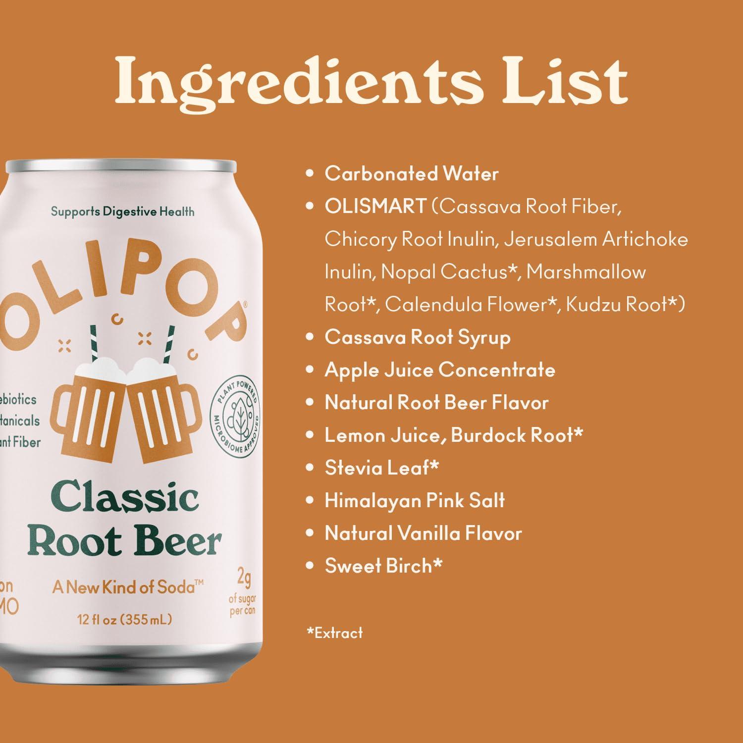 imageOLIPOP Prebiotic Soda Pop Cherry Cola Prebiotics Botanicals Plant Fiber 12 fl oz canClassic Root Beer