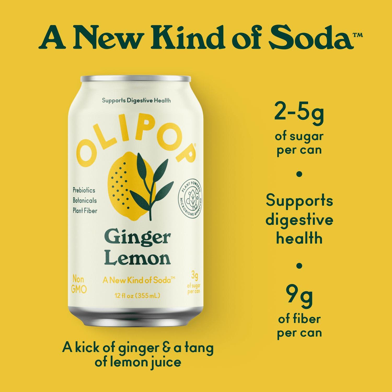 imageOLIPOP Prebiotic Soda Pop Cherry Cola Prebiotics Botanicals Plant Fiber 12 fl oz canGinger Lemon