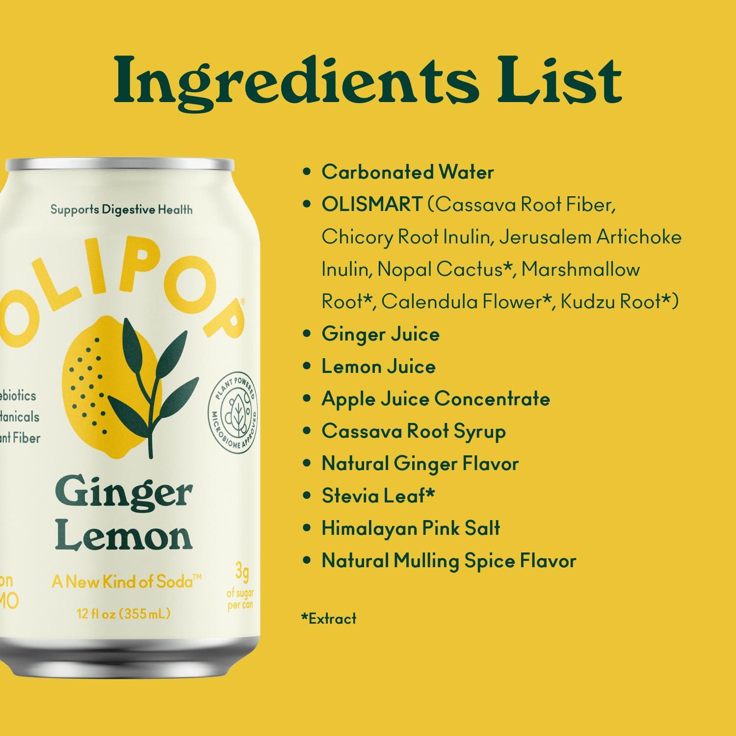 imageOLIPOP Prebiotic Soda Pop Cherry Cola Prebiotics Botanicals Plant Fiber 12 fl oz canGinger Lemon