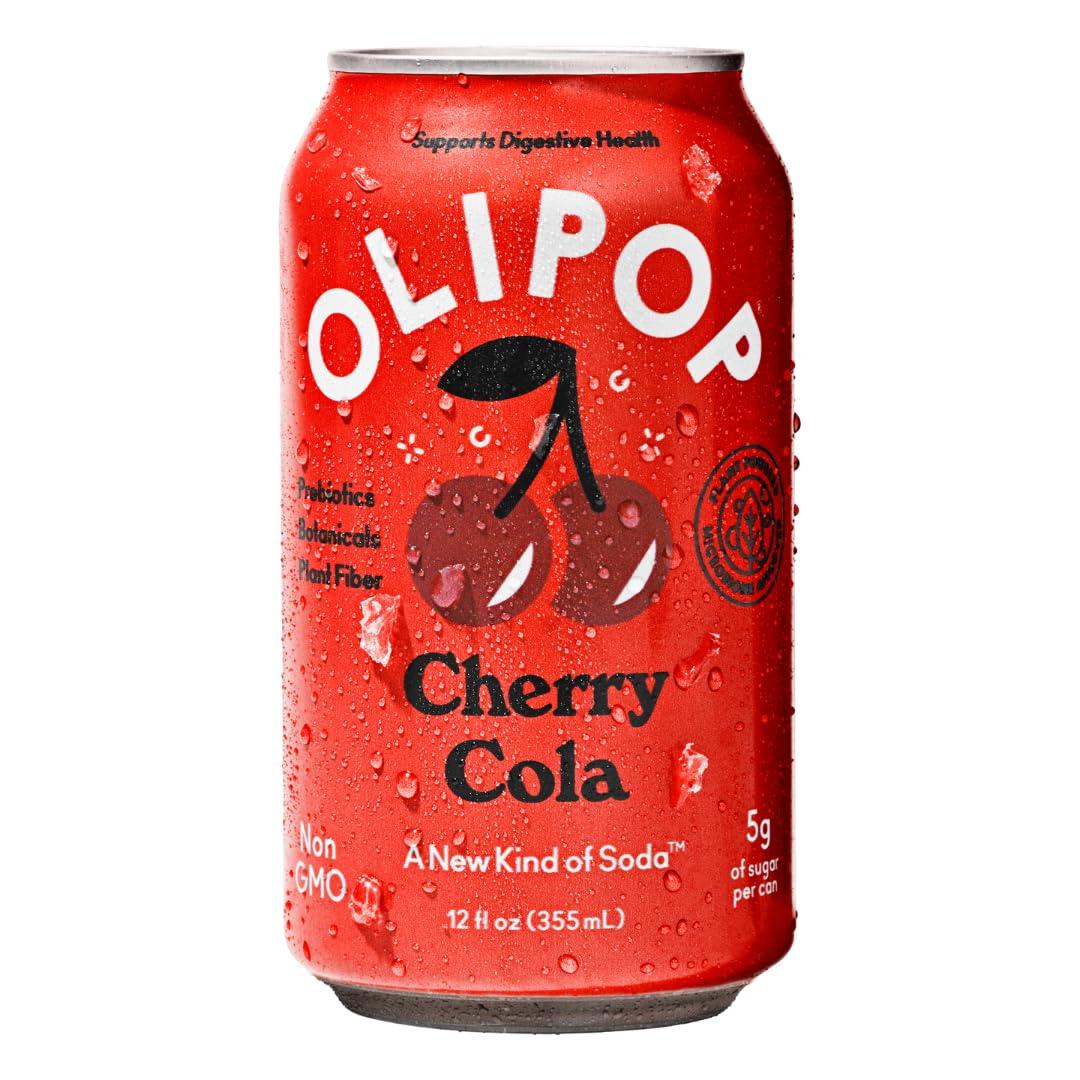 imageOLIPOP Prebiotic Soda Pop Cherry Vanilla A New Kind of Soda Packed with Prebiotics Fiber and Botanicals Gluten Free Vegan GMO Free 12oz 12CansCherry Cola