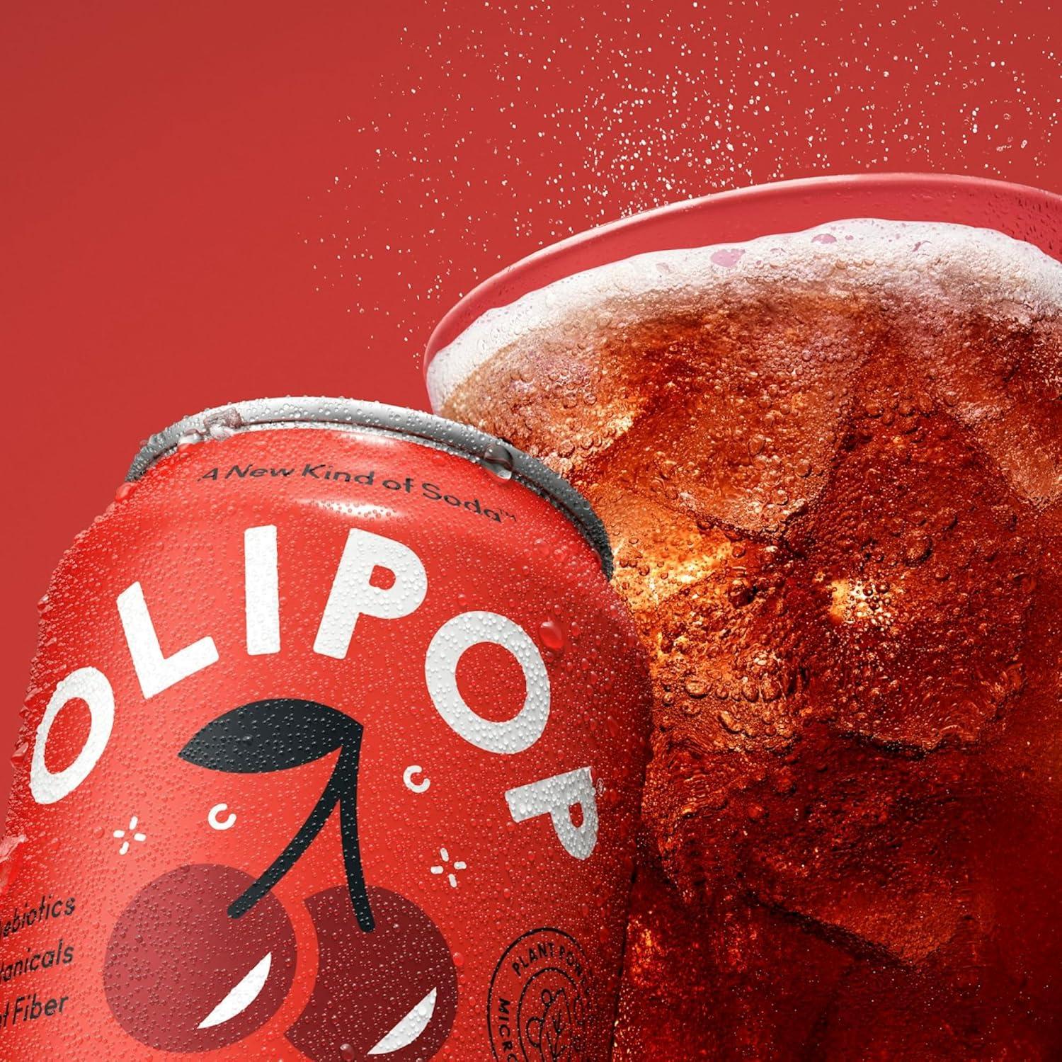 imageOLIPOP Prebiotic Soda Pop Cherry Vanilla A New Kind of Soda Packed with Prebiotics Fiber and Botanicals Gluten Free Vegan GMO Free 12oz 12CansCherry Cola