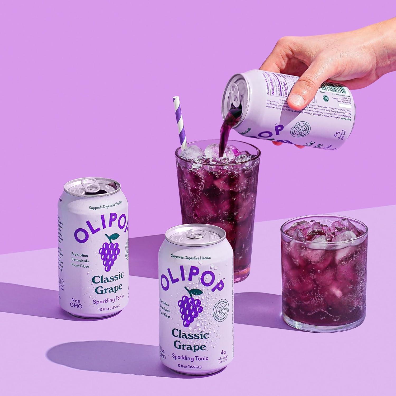 imageOLIPOP Prebiotic Soda Pop Cherry Vanilla A New Kind of Soda Packed with Prebiotics Fiber and Botanicals Gluten Free Vegan GMO Free 12oz 12CansClassic Grape
