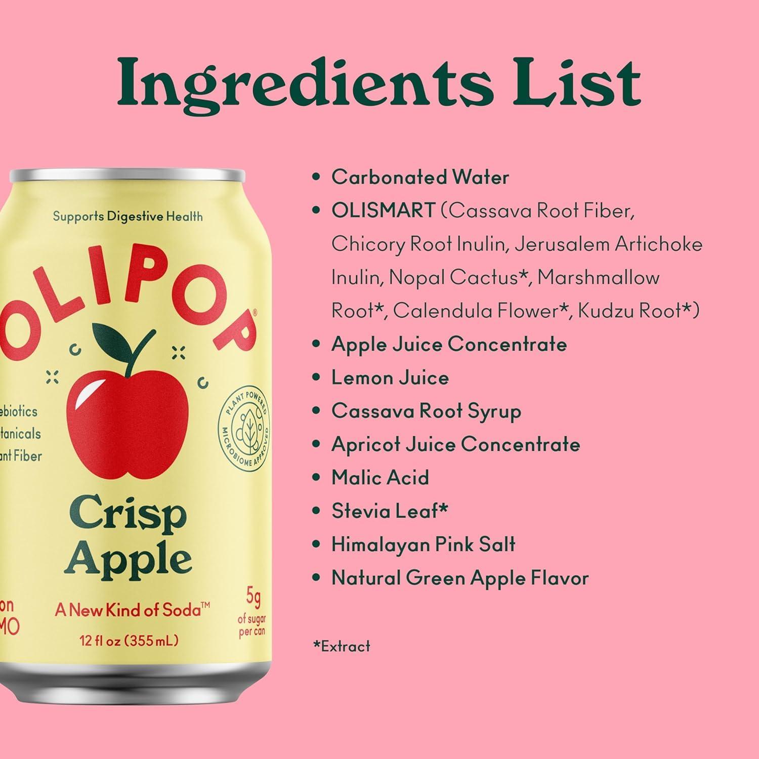 imageOLIPOP Prebiotic Soda Pop Cherry Vanilla A New Kind of Soda Packed with Prebiotics Fiber and Botanicals Gluten Free Vegan GMO Free 12oz 12CansCrisp Apple