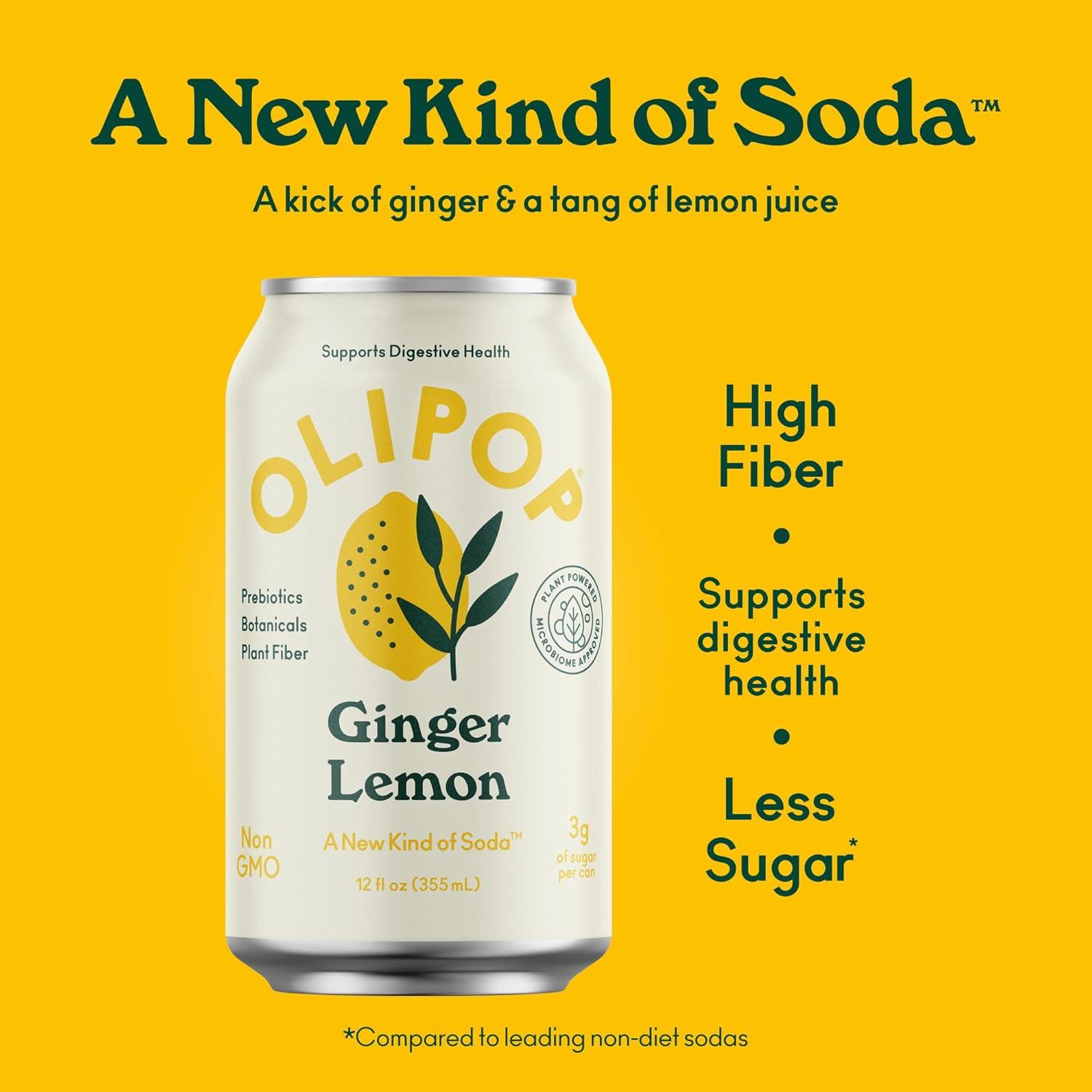 imageOLIPOP Prebiotic Soda Pop Cherry Vanilla A New Kind of Soda Packed with Prebiotics Fiber and Botanicals Gluten Free Vegan GMO Free 12oz 12CansGinger Lemon