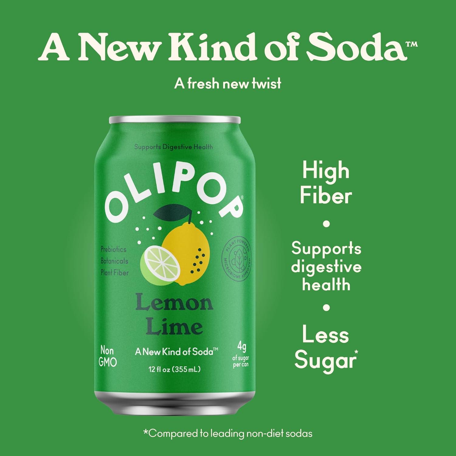 imageOLIPOP Prebiotic Soda Pop Cherry Vanilla A New Kind of Soda Packed with Prebiotics Fiber and Botanicals Gluten Free Vegan GMO Free 12oz 12CansLemon Lime