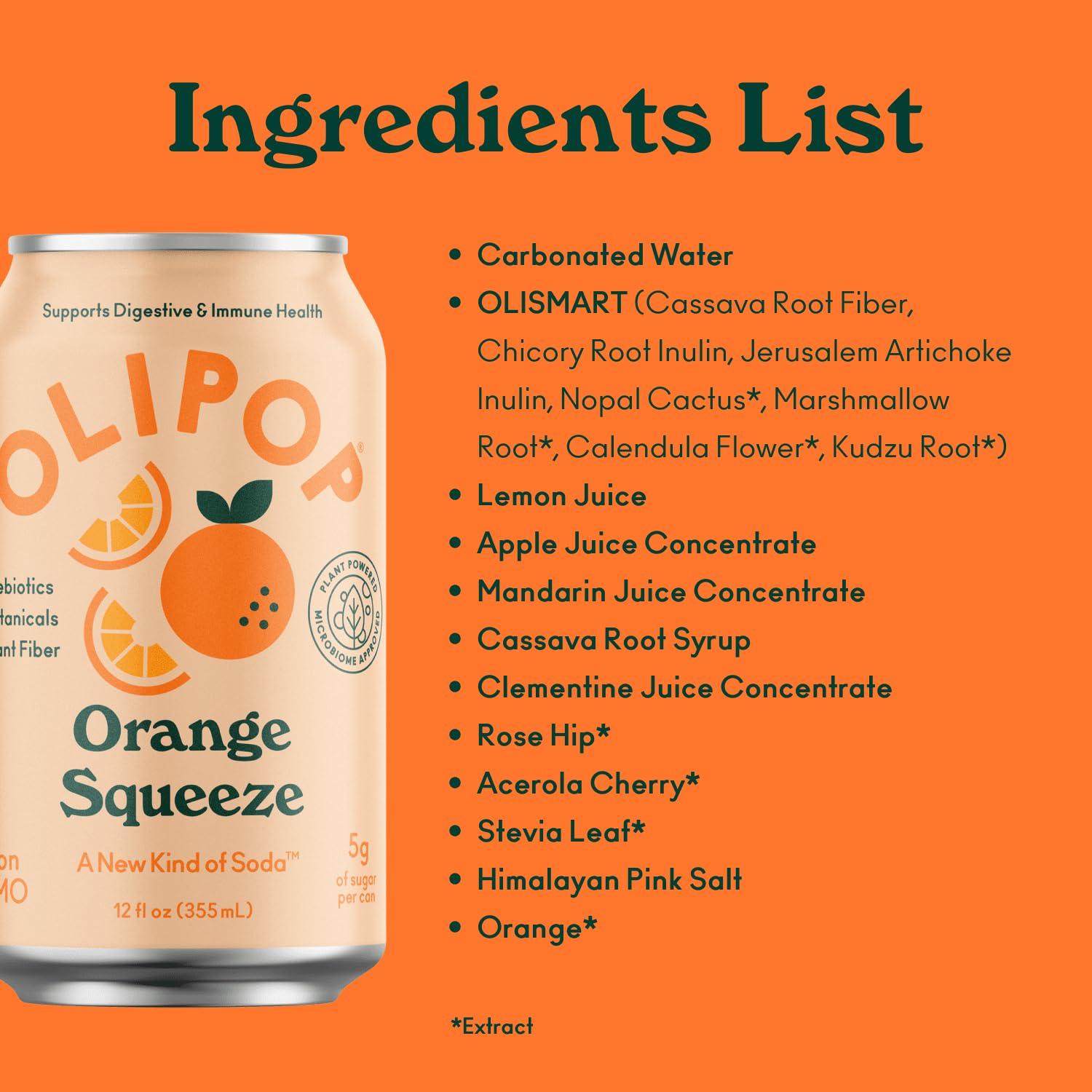 imageOLIPOP Prebiotic Soda Pop Cherry Vanilla A New Kind of Soda Packed with Prebiotics Fiber and Botanicals Gluten Free Vegan GMO Free 12oz 12CansOrange Squeeze