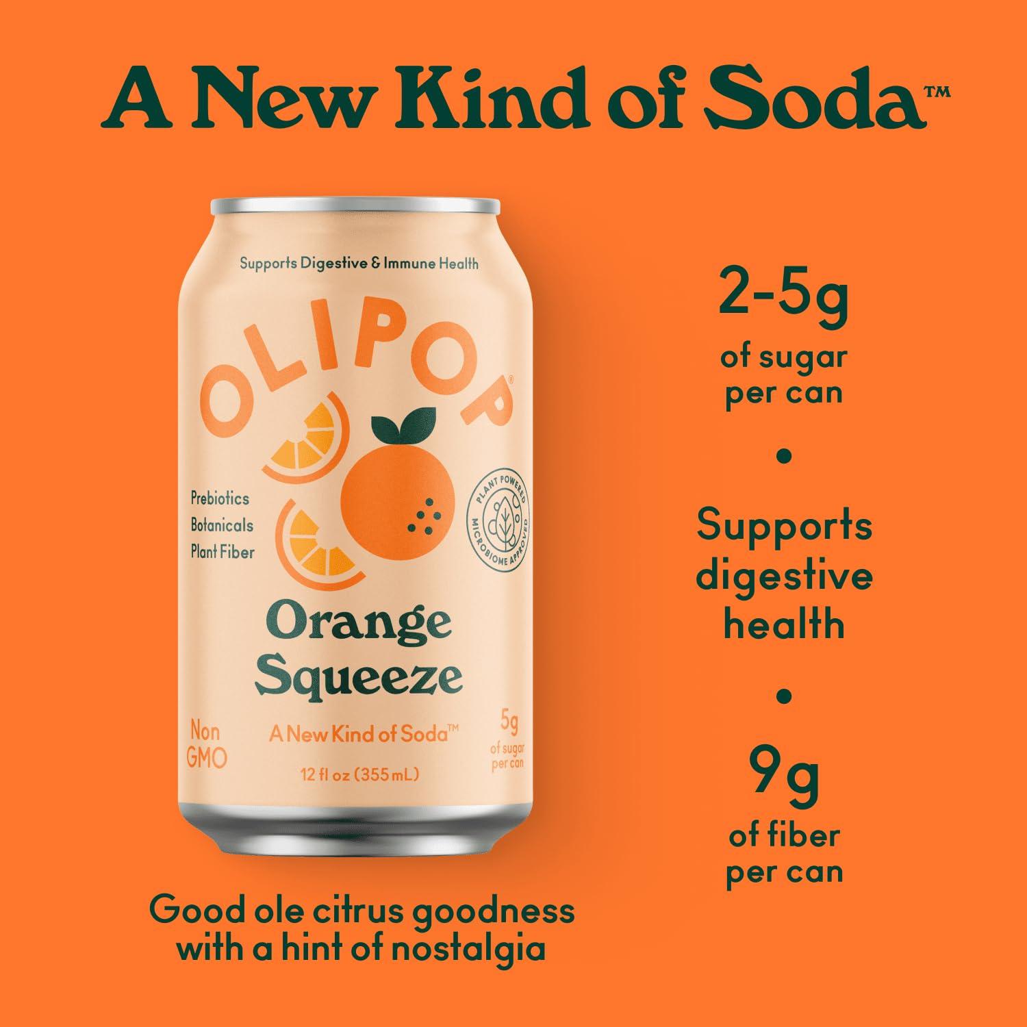 imageOLIPOP Prebiotic Soda Pop Cherry Vanilla A New Kind of Soda Packed with Prebiotics Fiber and Botanicals Gluten Free Vegan GMO Free 12oz 12CansOrange Squeeze