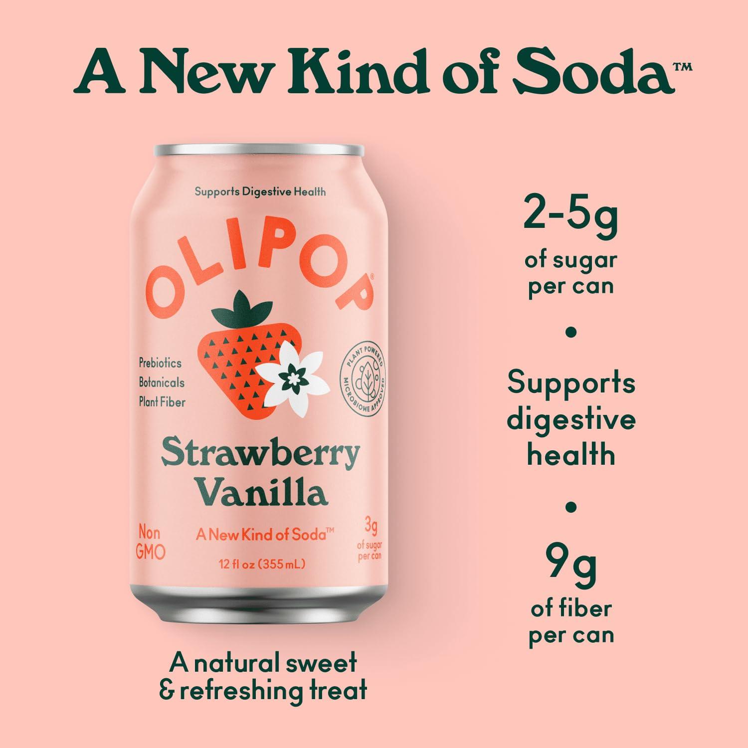 imageOLIPOP Prebiotic Soda Pop Cherry Vanilla A New Kind of Soda Packed with Prebiotics Fiber and Botanicals Gluten Free Vegan GMO Free 12oz 12CansStrawberry Vanilla