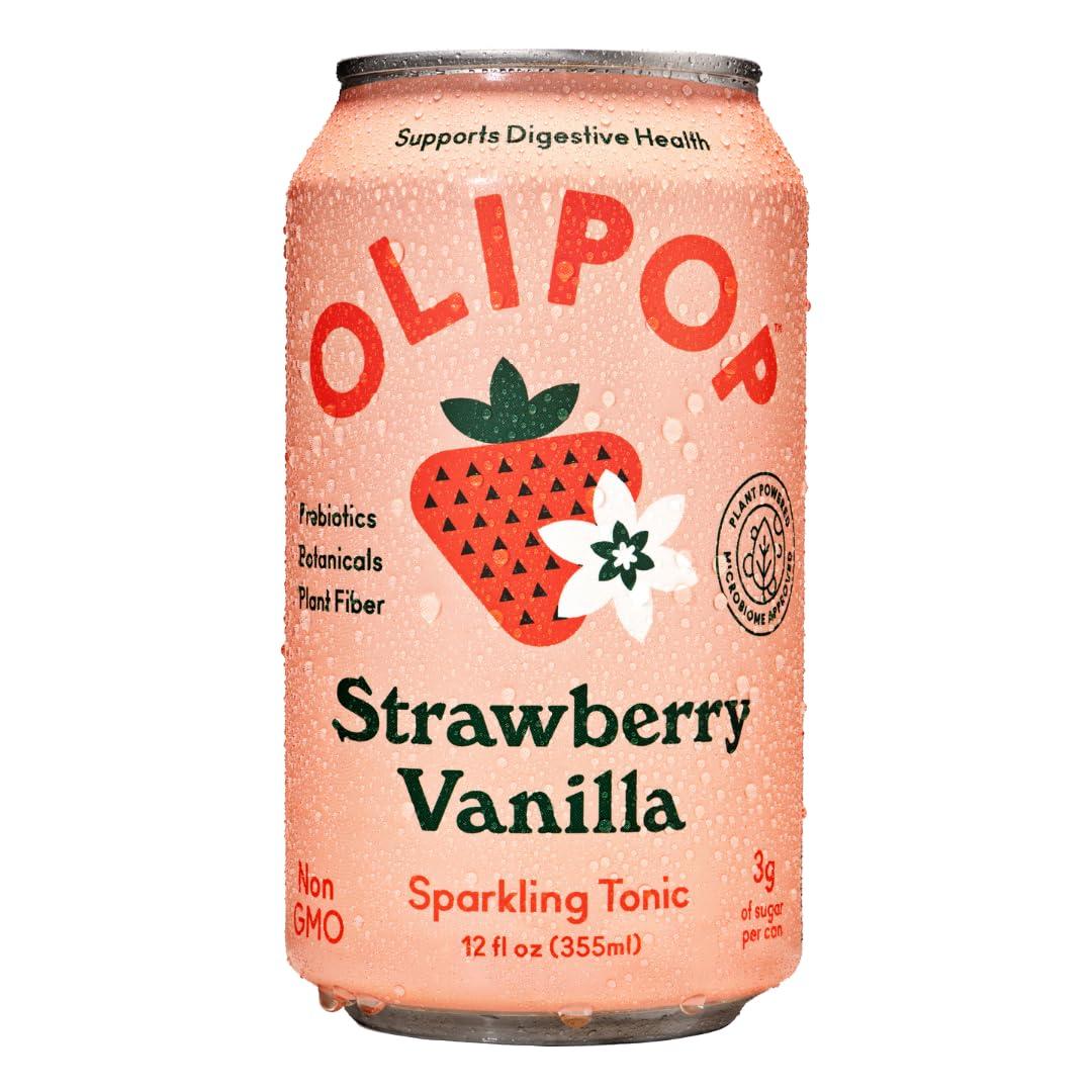 imageOLIPOP Prebiotic Soda Pop Cherry Vanilla A New Kind of Soda Packed with Prebiotics Fiber and Botanicals Gluten Free Vegan GMO Free 12oz 12CansStrawberry Vanilla