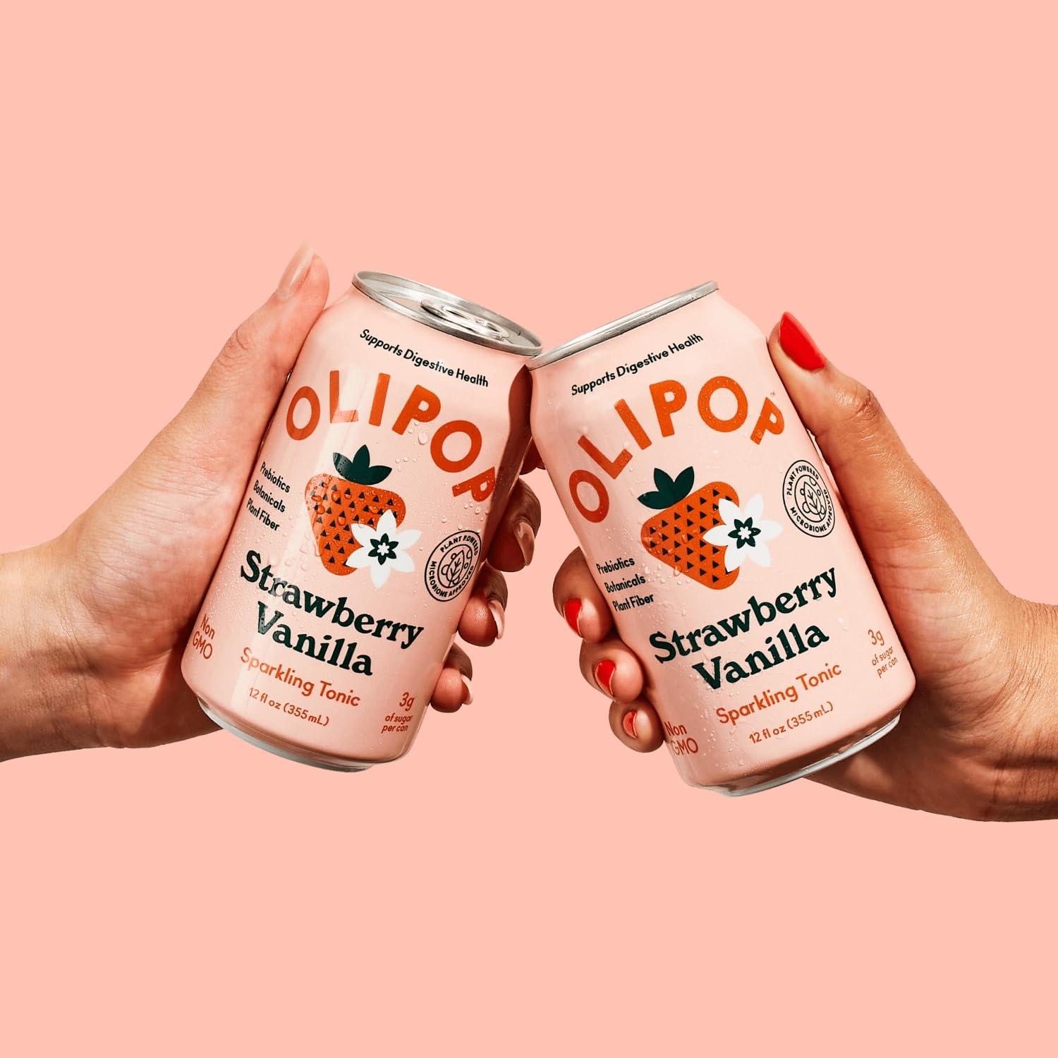 imageOLIPOP Prebiotic Soda Pop Cherry Vanilla A New Kind of Soda Packed with Prebiotics Fiber and Botanicals Gluten Free Vegan GMO Free 12oz 12CansStrawberry Vanilla