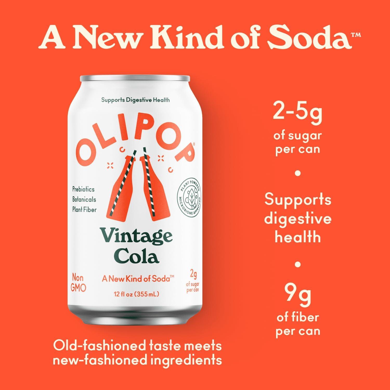 imageOLIPOP Prebiotic Soda Pop Cherry Vanilla A New Kind of Soda Packed with Prebiotics Fiber and Botanicals Gluten Free Vegan GMO Free 12oz 12CansVintage Cola