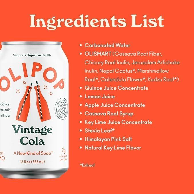 imageOLIPOP Prebiotic Soda Pop Cherry Vanilla A New Kind of Soda Packed with Prebiotics Fiber and Botanicals Gluten Free Vegan GMO Free 12oz 12CansVintage Cola