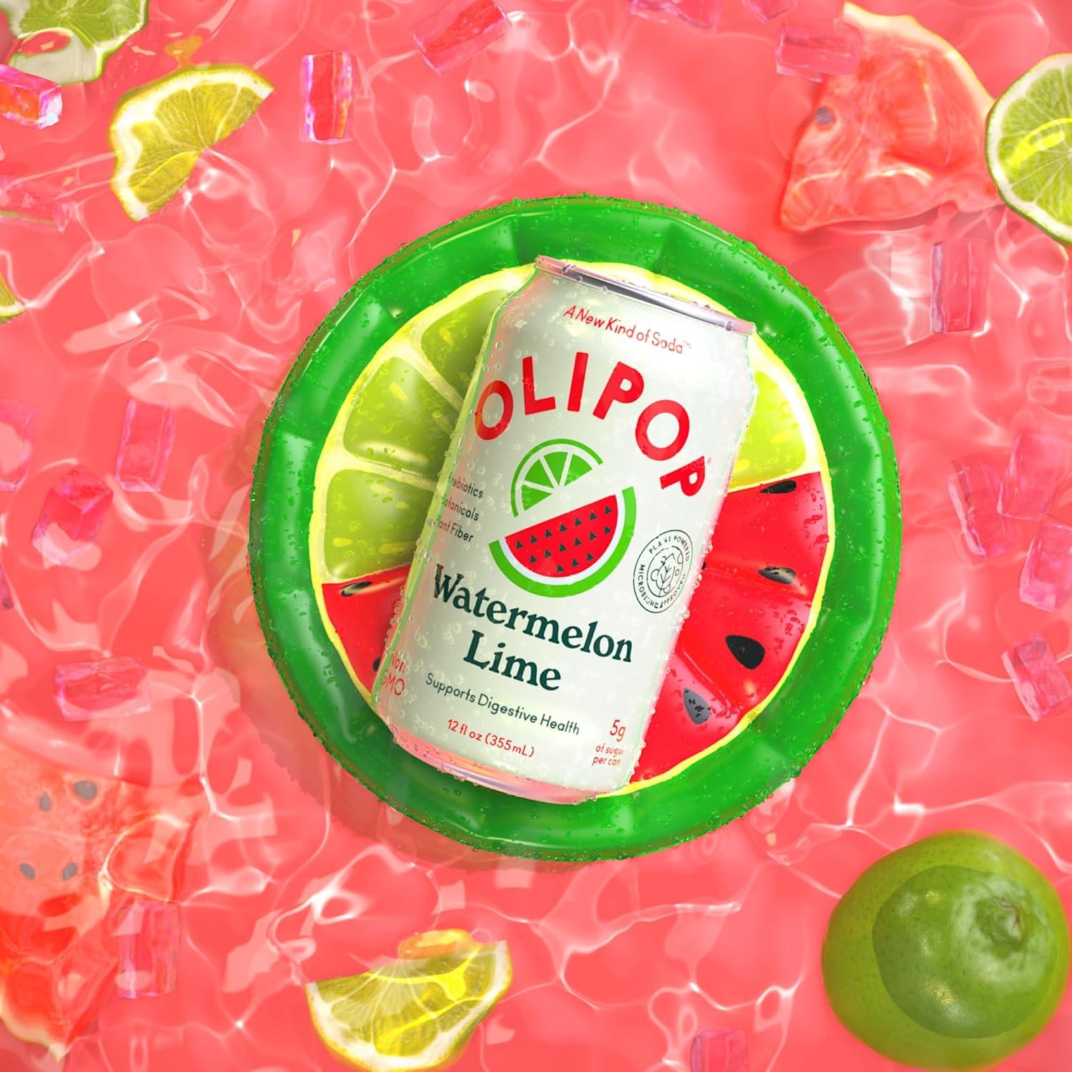 imageOLIPOP Prebiotic Soda Pop Cherry Vanilla A New Kind of Soda Packed with Prebiotics Fiber and Botanicals Gluten Free Vegan GMO Free 12oz 12CansWatermelon Lime