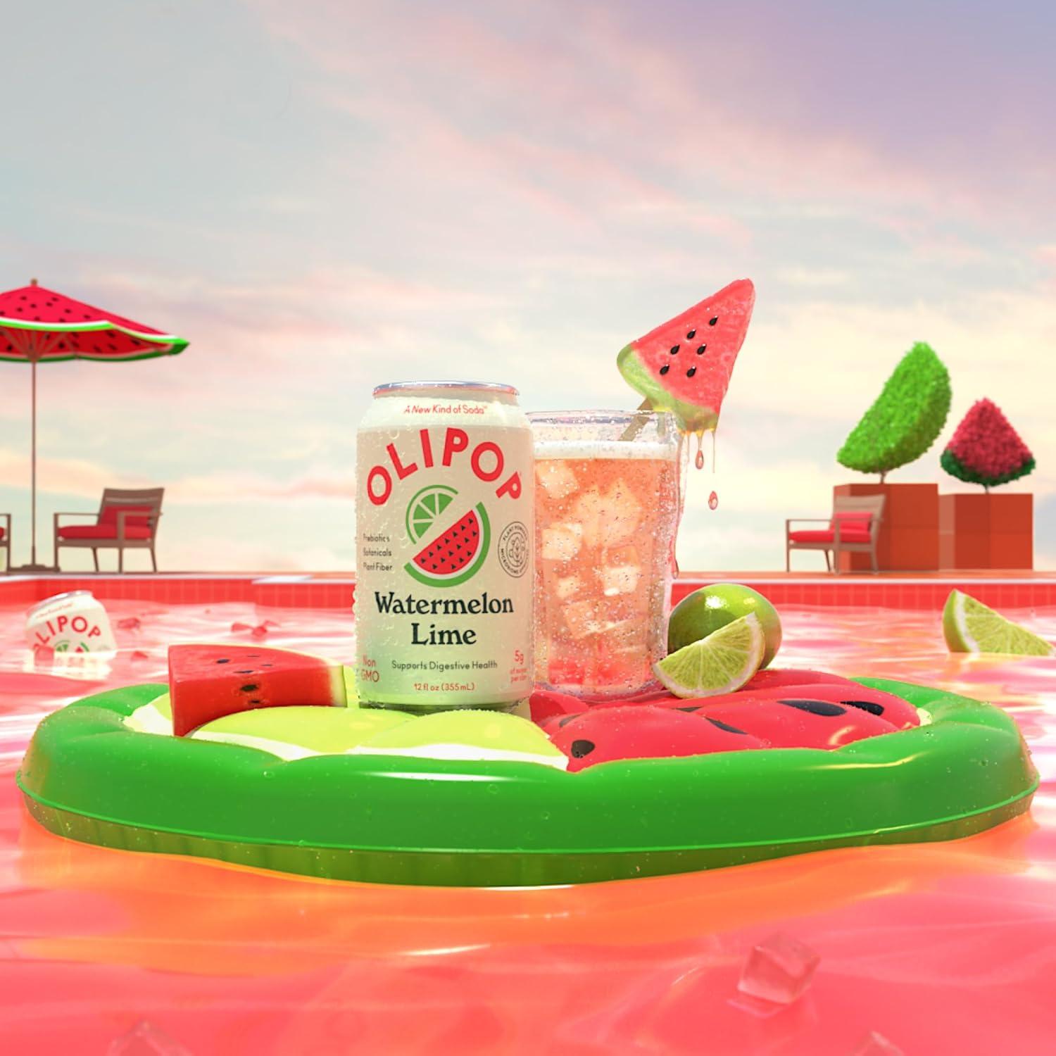 imageOLIPOP Prebiotic Soda Pop Cherry Vanilla A New Kind of Soda Packed with Prebiotics Fiber and Botanicals Gluten Free Vegan GMO Free 12oz 12CansWatermelon Lime