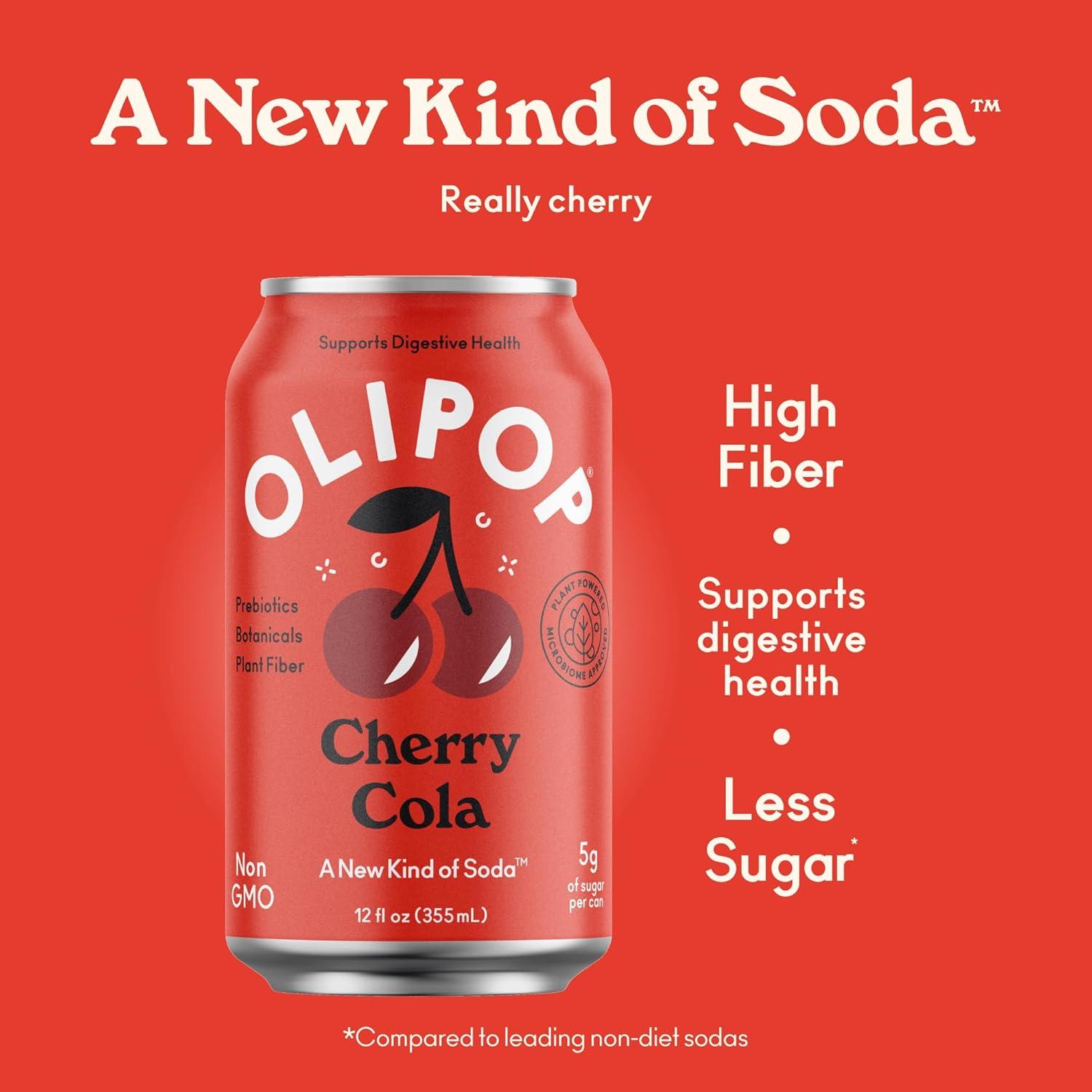 imageOLIPOP Prebiotic Soda Pop Classic Grape Pantry Pack Packed with Prebiotics Fiber and Botanicals Gluten Free Vegan GMO Free 12oz 12CansCherry Cola