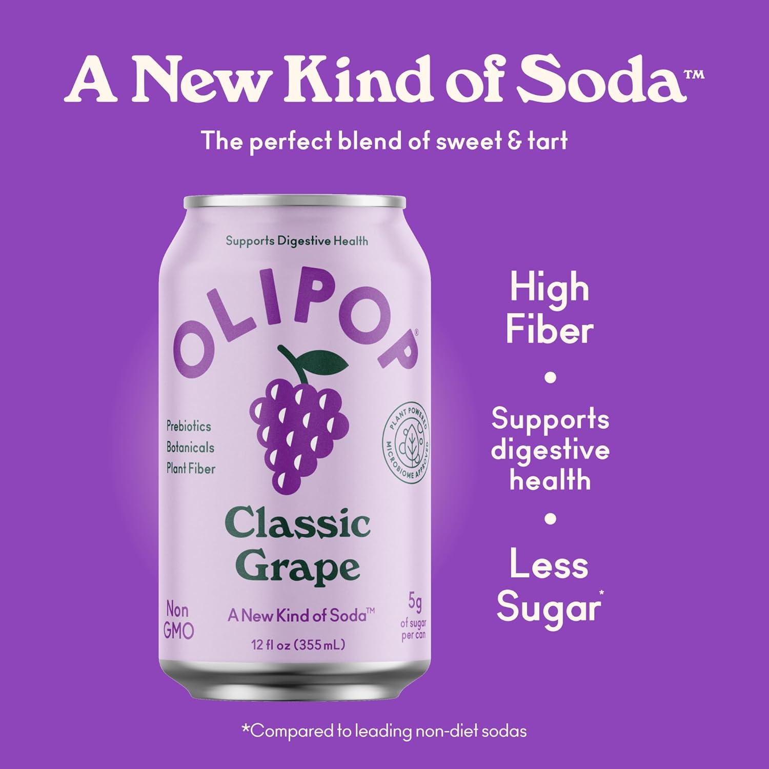imageOLIPOP Prebiotic Soda Pop Classic Grape Pantry Pack Packed with Prebiotics Fiber and Botanicals Gluten Free Vegan GMO Free 12oz 12CansClassic Grape