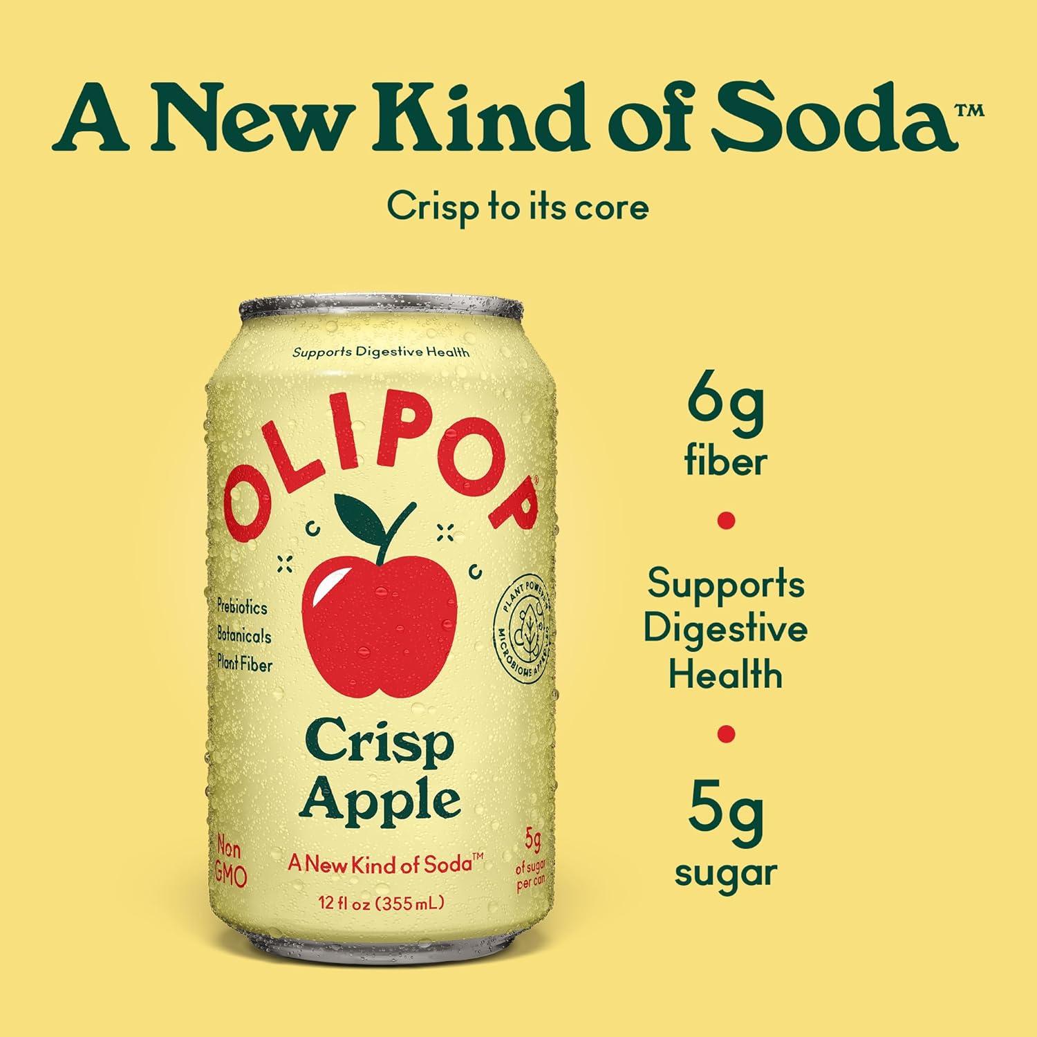 imageOLIPOP Prebiotic Soda Pop Classic Grape Pantry Pack Packed with Prebiotics Fiber and Botanicals Gluten Free Vegan GMO Free 12oz 12CansCrisp Apple