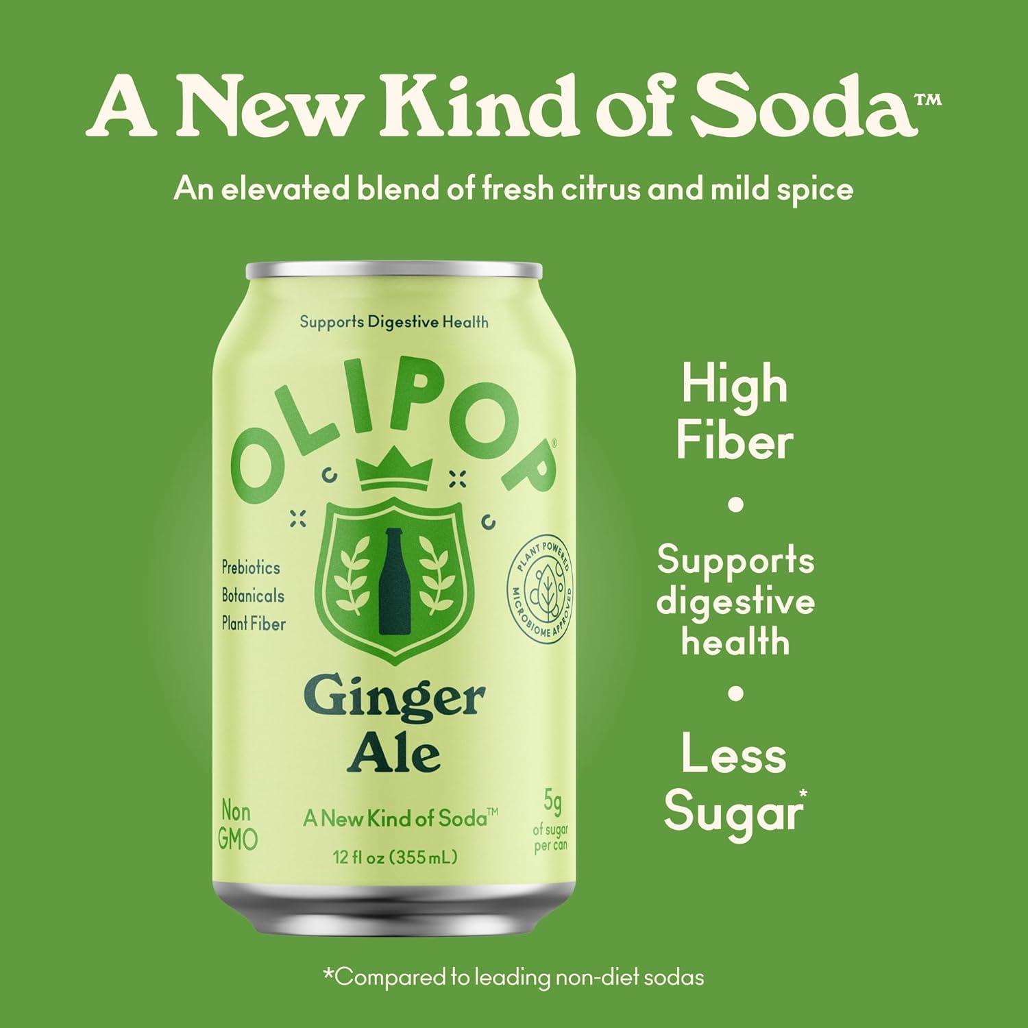 imageOLIPOP Prebiotic Soda Pop Classic Grape Pantry Pack Packed with Prebiotics Fiber and Botanicals Gluten Free Vegan GMO Free 12oz 12CansGinger Ale