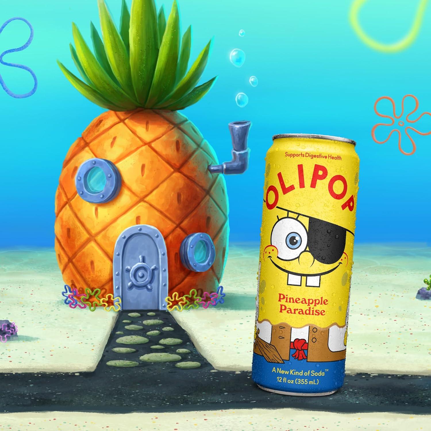 imageOLIPOP Prebiotic Soda Pop Classic Grape Pantry Pack Packed with Prebiotics Fiber and Botanicals Gluten Free Vegan GMO Free 12oz 12CansSpongeBob Pineapple Paradise
