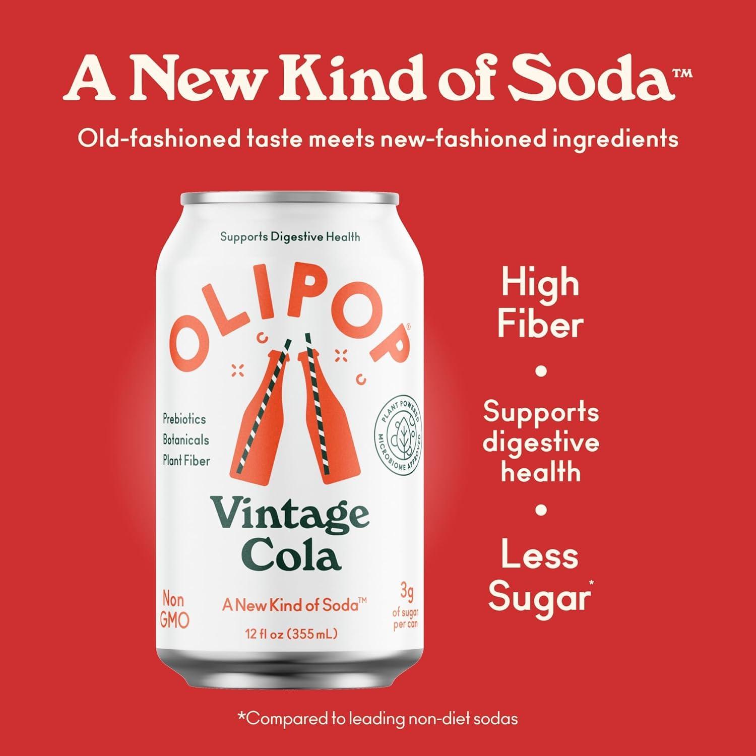 imageOLIPOP Prebiotic Soda Pop Classic Grape Pantry Pack Packed with Prebiotics Fiber and Botanicals Gluten Free Vegan GMO Free 12oz 12CansVintage Cola