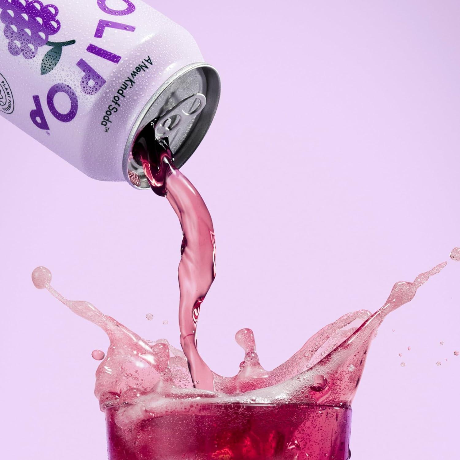 imageOLIPOP Prebiotic Soda Pop Classic Grape Prebiotics Botanicals Plant Fiber 12 fl oz 4 Cans