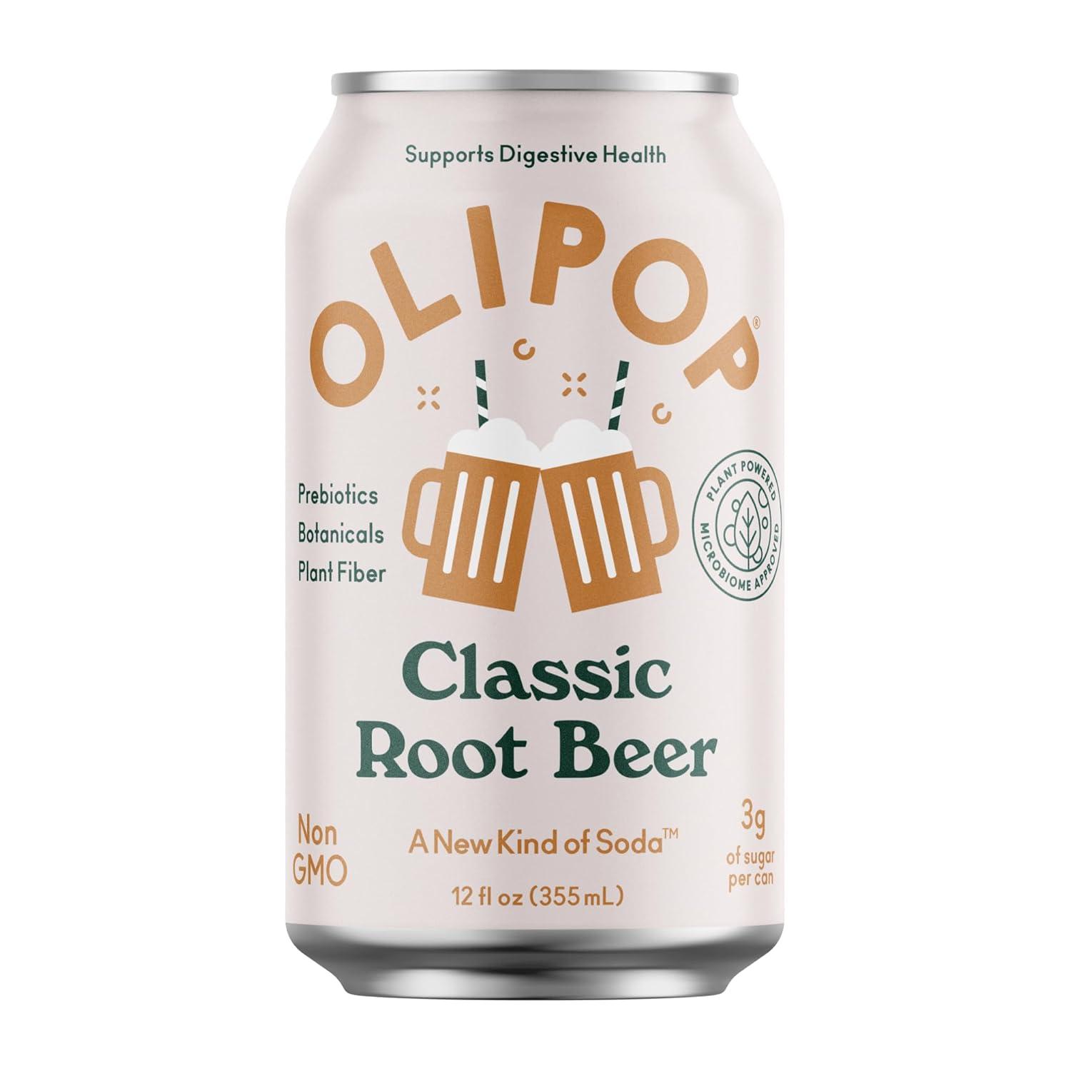 imageOLIPOP Prebiotic Soda Pop Classic Root Beer Prebiotics Botanicals Plant Fiber 12 fl oz 4 Cans