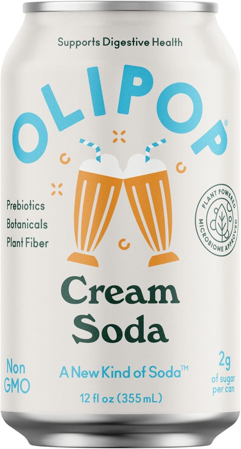 imageOLIPOP Prebiotic Soda Pop Cream Soda Prebiotics Botanicals Plant Fiber 12 fl oz 4 Cans