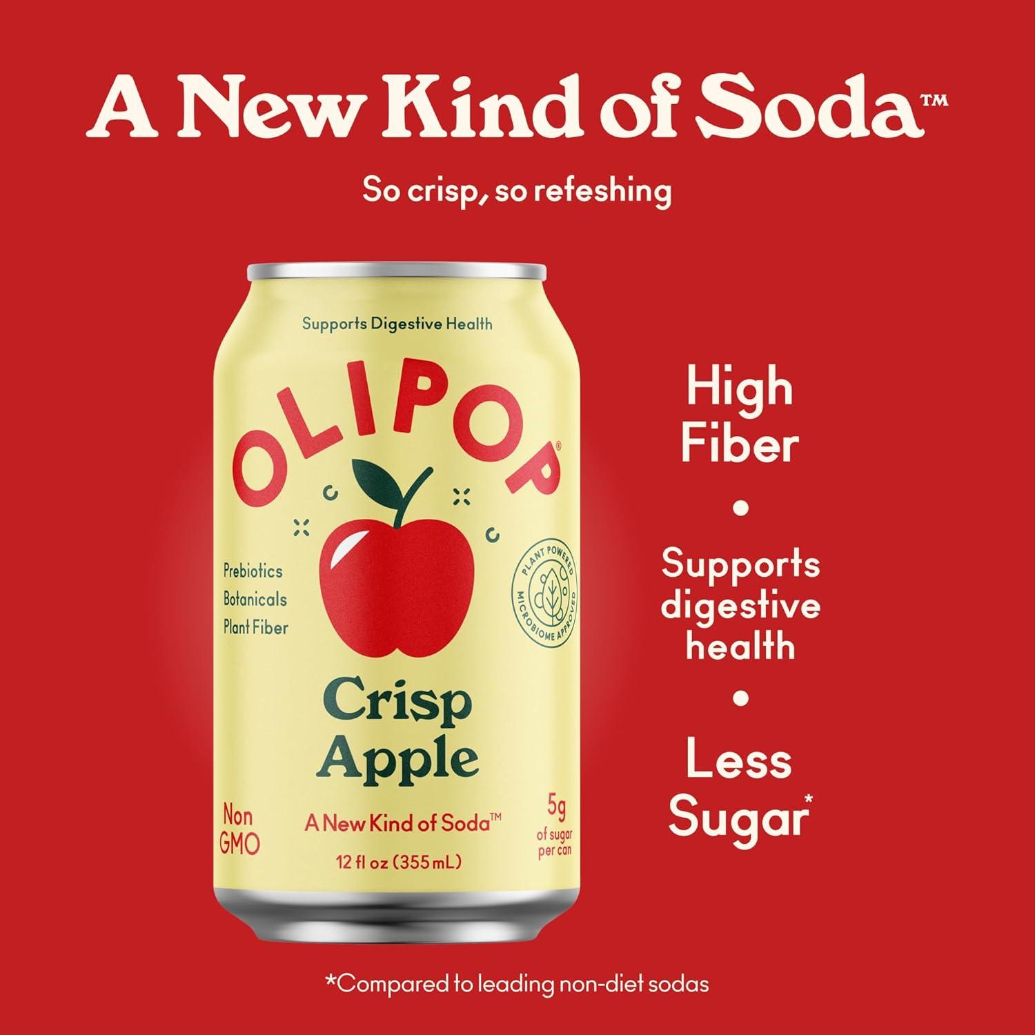 imageOLIPOP Prebiotic Soda Pop Crisp Apple A New Kind of Soda Packed with Prebiotics Fiber and Botanicals Gluten Free Vegan GMO Free 12oz Single Can