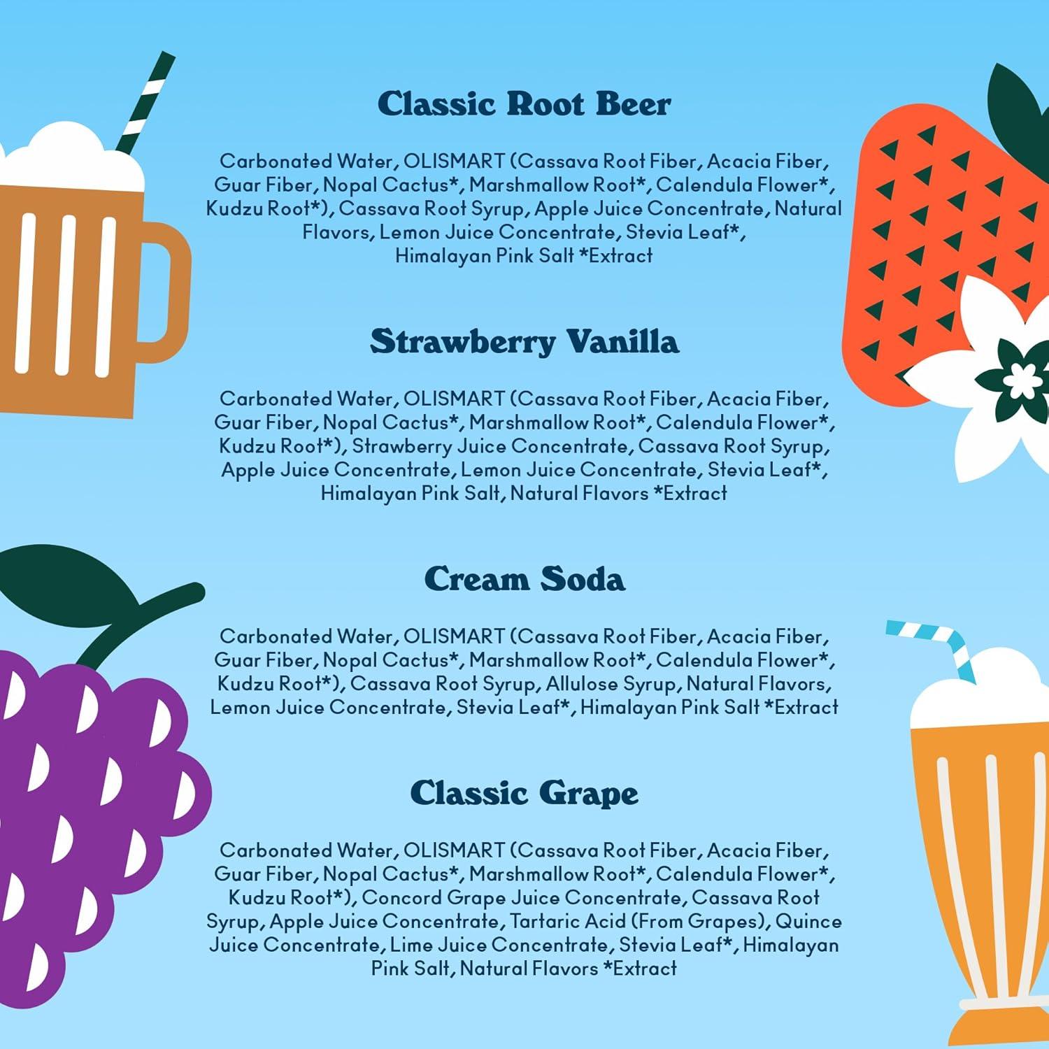 imageOLIPOP Prebiotic Soda Pop Favorites Variety Pantry Pack Packed with Prebiotics Fiber and Botanicals Gluten Free Vegan GMO Free 12oz 12CansVariety Favorites