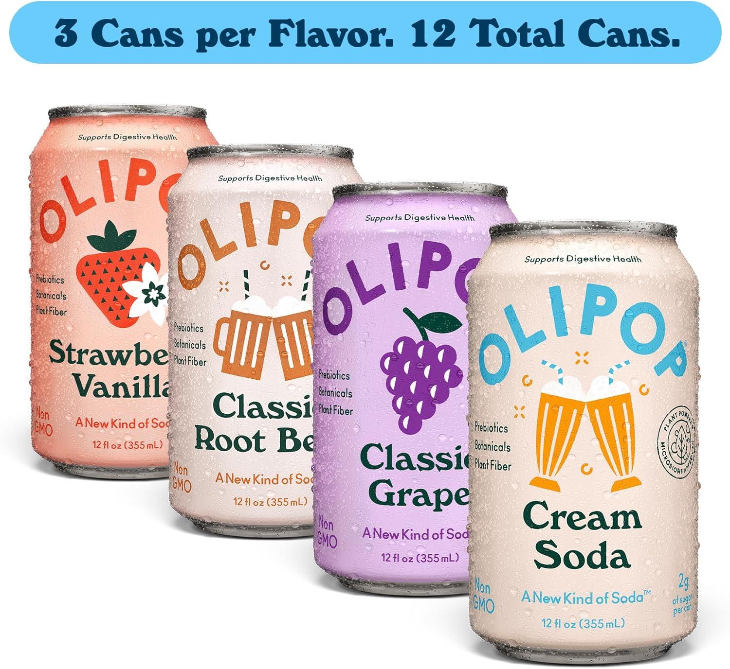 imageOLIPOP Prebiotic Soda Pop Favorites Variety Pantry Pack Packed with Prebiotics Fiber and Botanicals Gluten Free Vegan GMO Free 12oz 12CansVariety Favorites