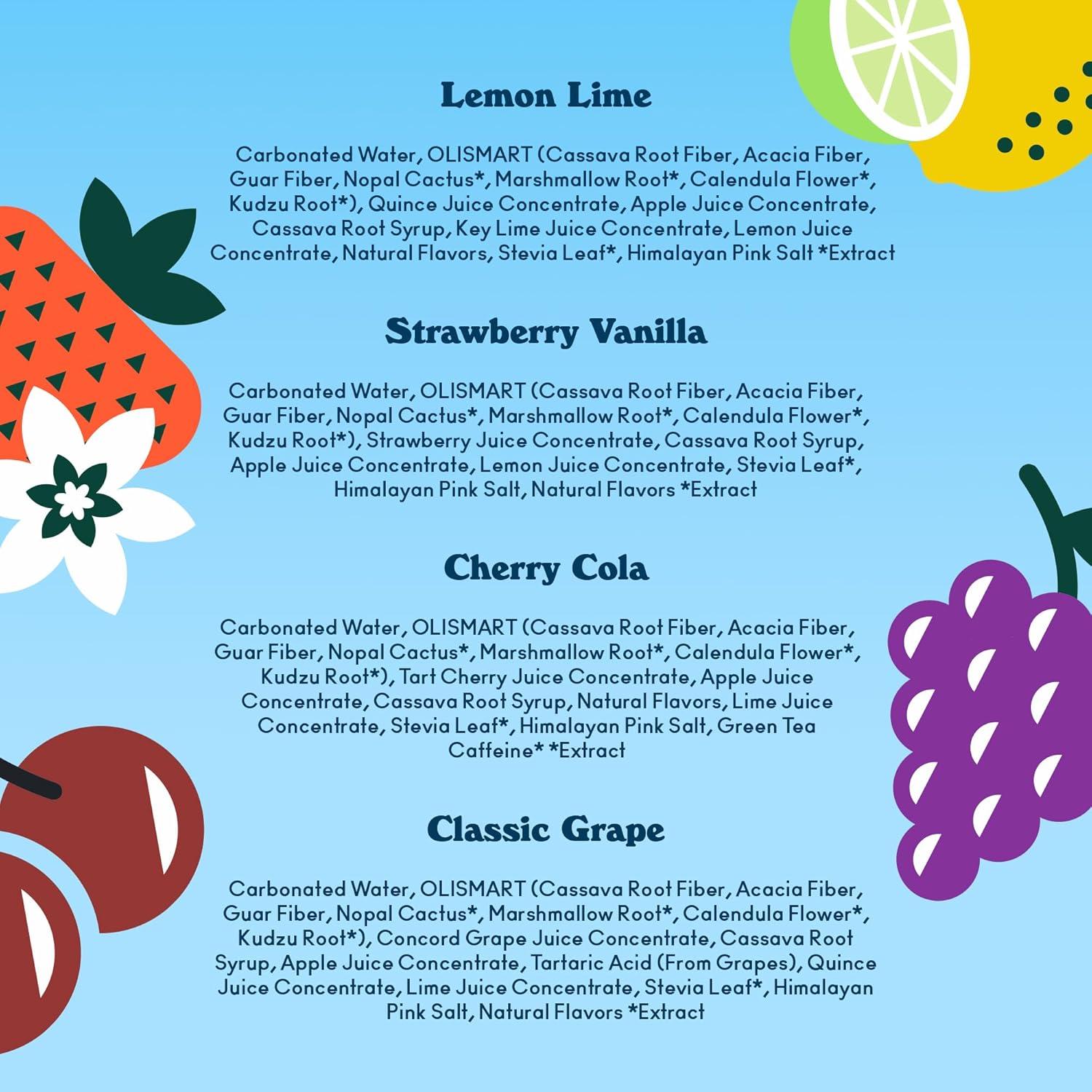 imageOLIPOP Prebiotic Soda Pop Favorites Variety Pantry Pack Packed with Prebiotics Fiber and Botanicals Gluten Free Vegan GMO Free 12oz 12CansVariety Fruity Fun