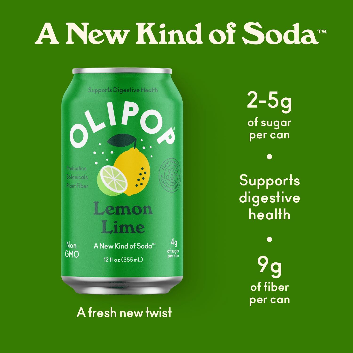 imageOLIPOP Prebiotic Soda Pop Lemon Lime Prebiotics Botanicals Plant Fiber 12 fl oz12 Fl Oz