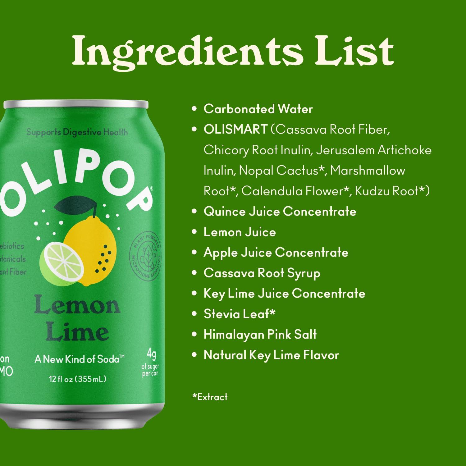 imageOLIPOP Prebiotic Soda Pop Lemon Lime Prebiotics Botanicals Plant Fiber 12 fl oz12 Fl Oz