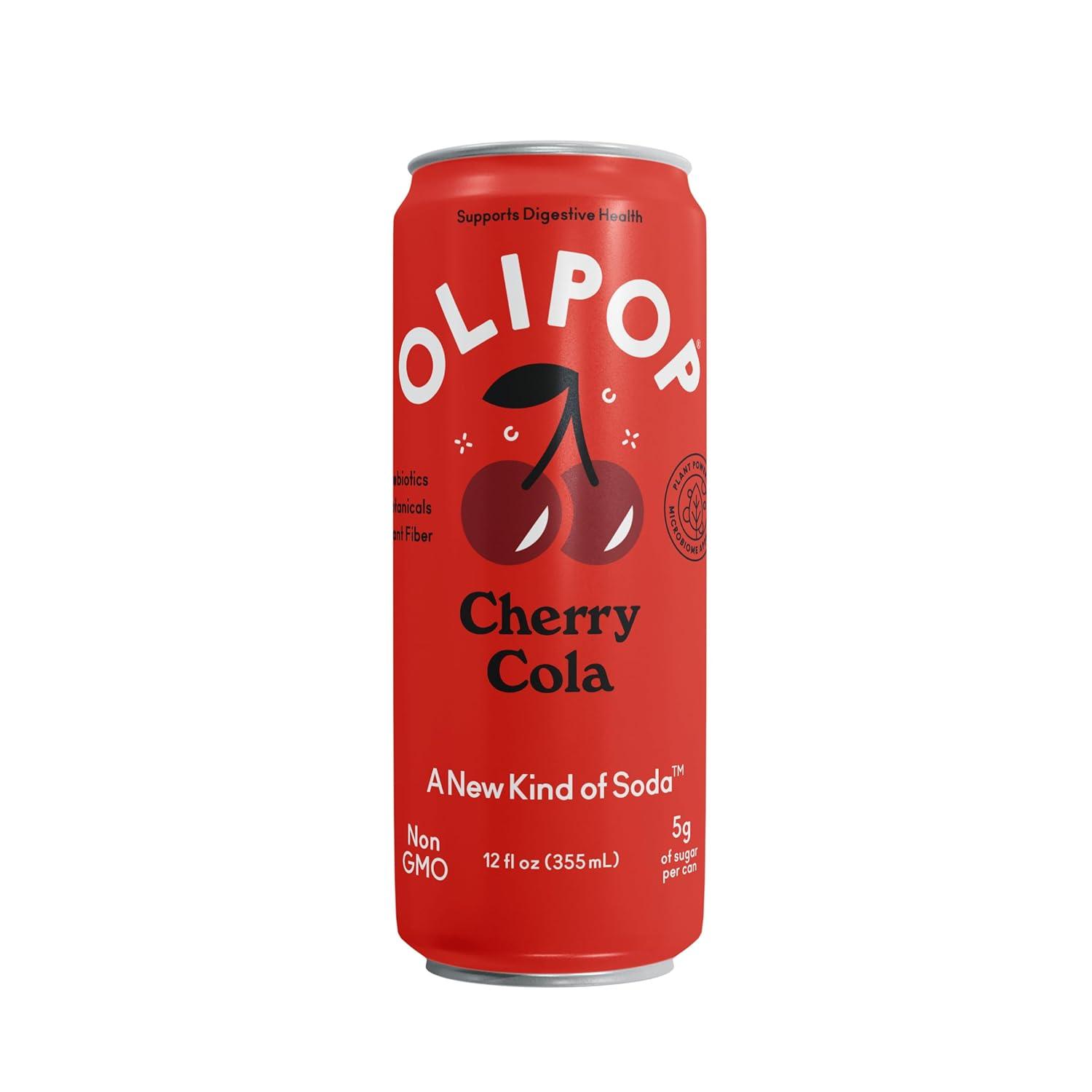 imageOLIPOP Prebiotic Soda Pop Strawberry Vanilla Pantry Pack Packed with Prebiotics Fiber and Botanicals Gluten Free Vegan GMO Free 12oz Skinny 12CansCherry Cola
