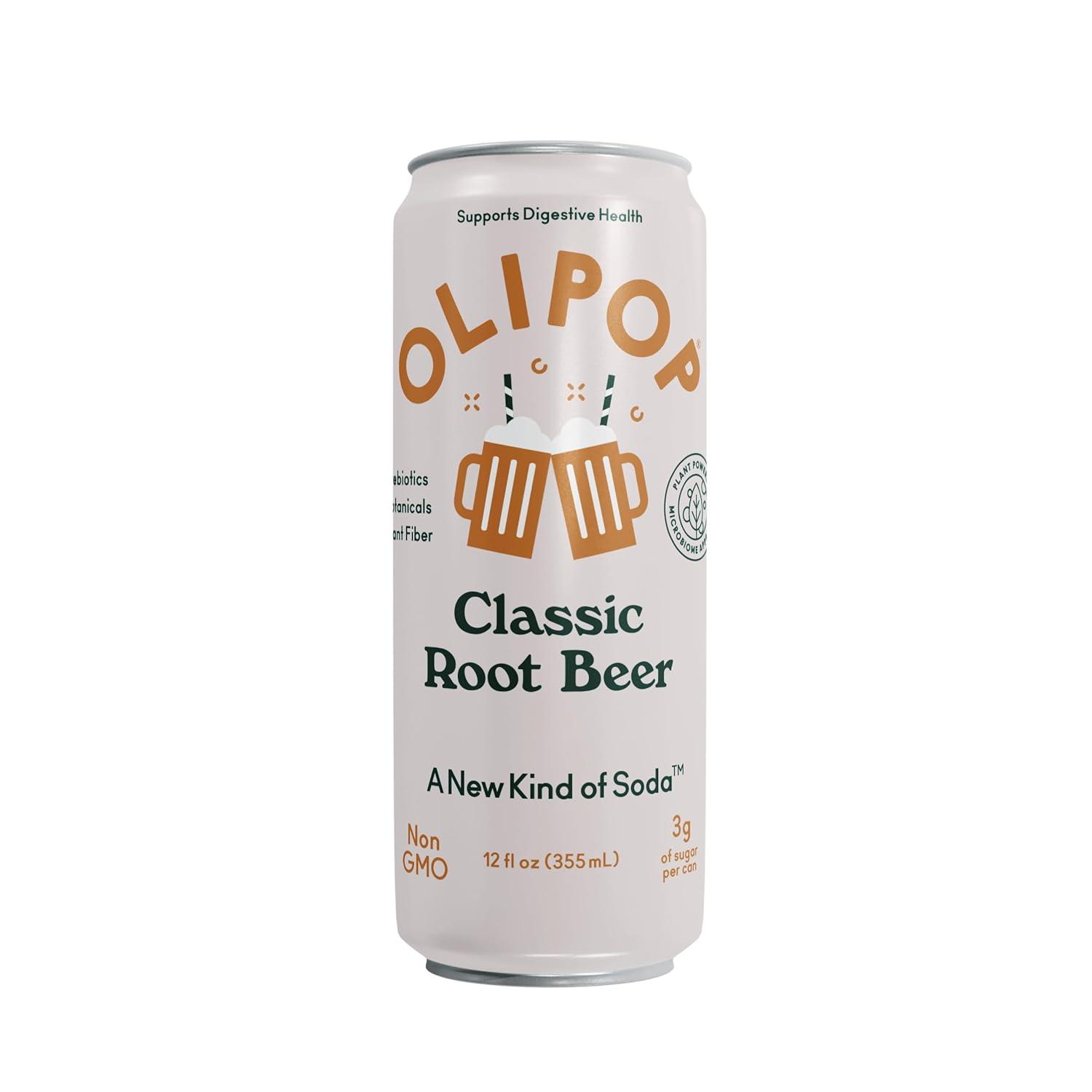 imageOLIPOP Prebiotic Soda Pop Strawberry Vanilla Pantry Pack Packed with Prebiotics Fiber and Botanicals Gluten Free Vegan GMO Free 12oz Skinny 12CansClassic Root Beer