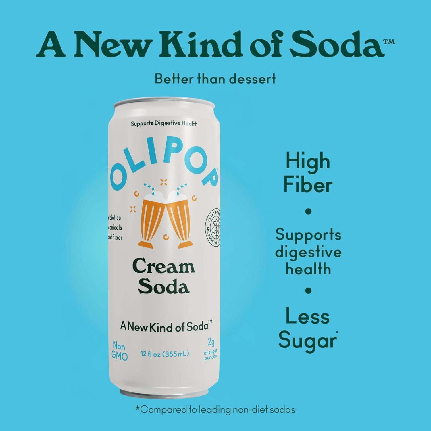 imageOLIPOP Prebiotic Soda Pop Strawberry Vanilla Pantry Pack Packed with Prebiotics Fiber and Botanicals Gluten Free Vegan GMO Free 12oz Skinny 12CansCream Soda