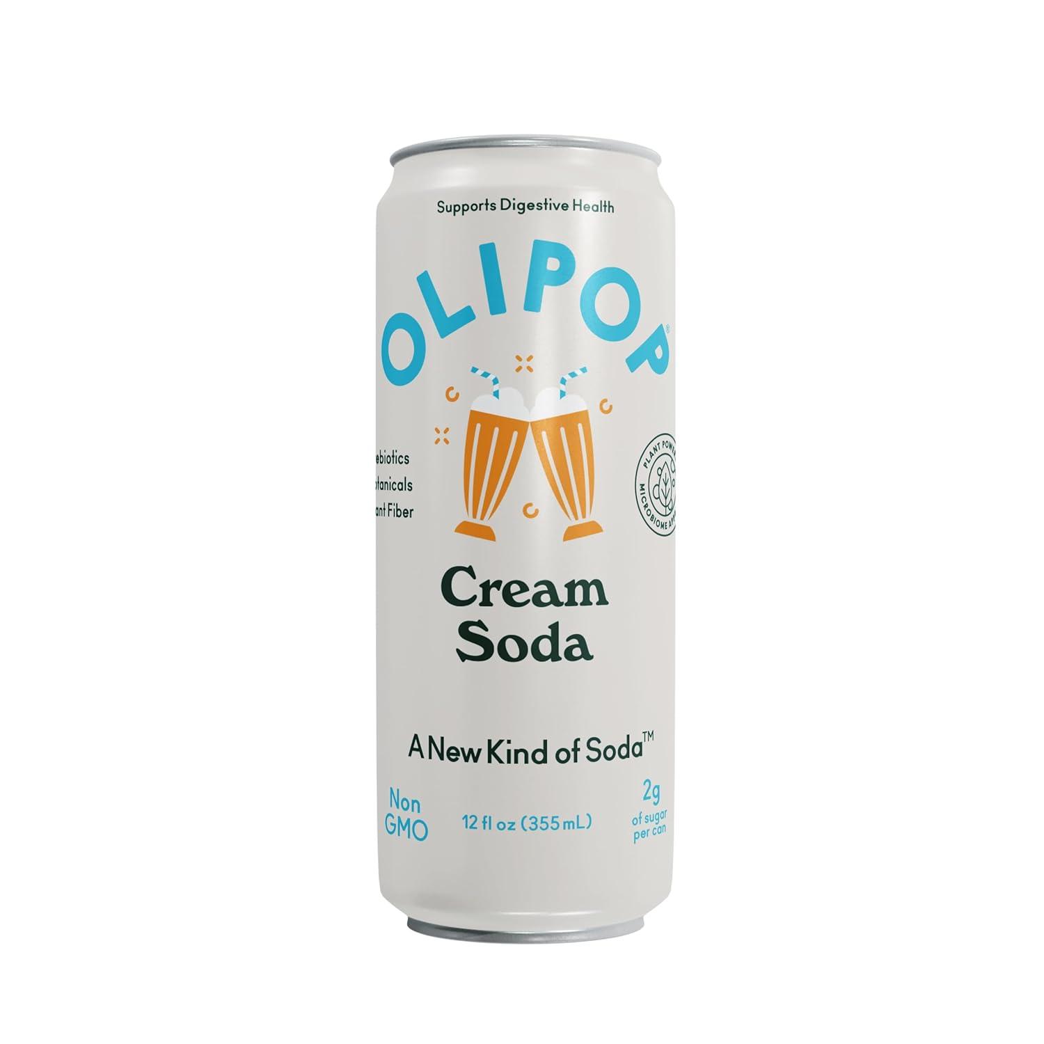 imageOLIPOP Prebiotic Soda Pop Strawberry Vanilla Pantry Pack Packed with Prebiotics Fiber and Botanicals Gluten Free Vegan GMO Free 12oz Skinny 12CansCream Soda