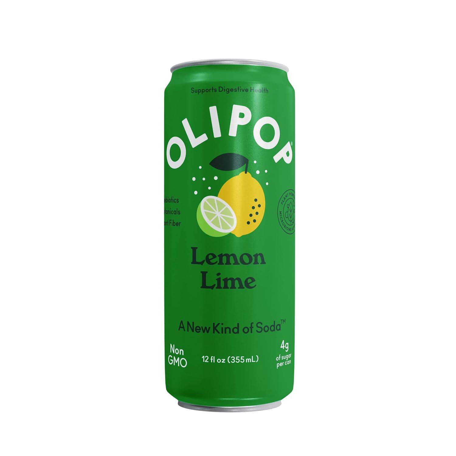 imageOLIPOP Prebiotic Soda Pop Strawberry Vanilla Pantry Pack Packed with Prebiotics Fiber and Botanicals Gluten Free Vegan GMO Free 12oz Skinny 12CansLemon Lime